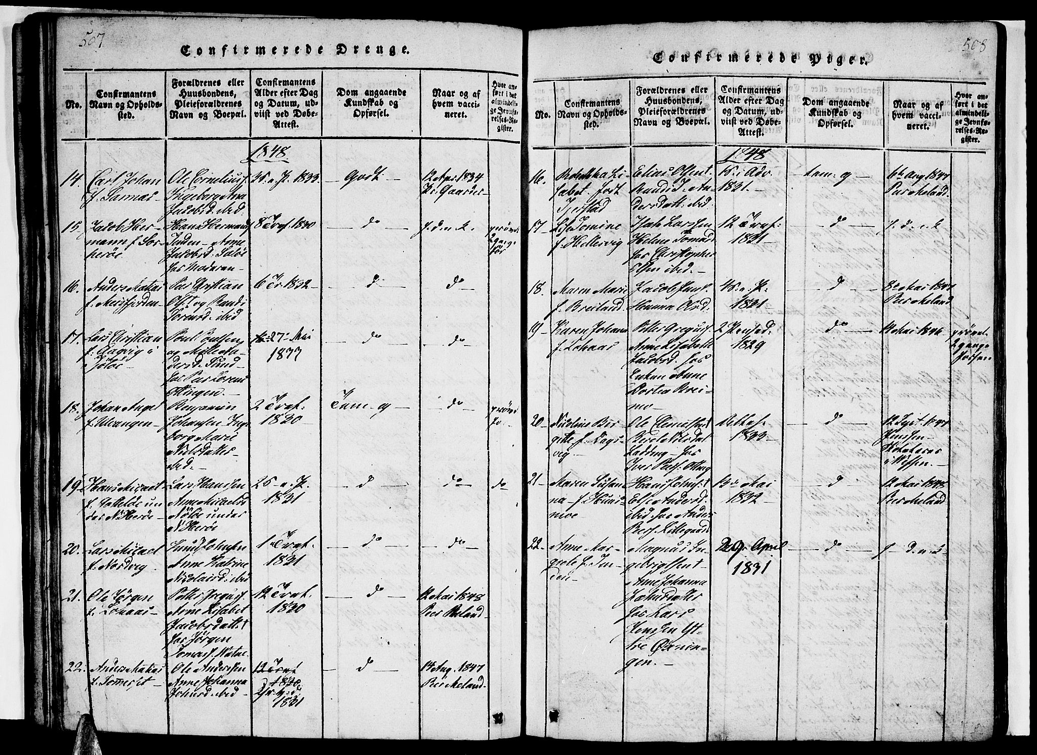Ministerialprotokoller, klokkerbøker og fødselsregistre - Nordland, SAT/A-1459/831/L0474: Klokkerbok nr. 831C01, 1820-1850, s. 507-508
