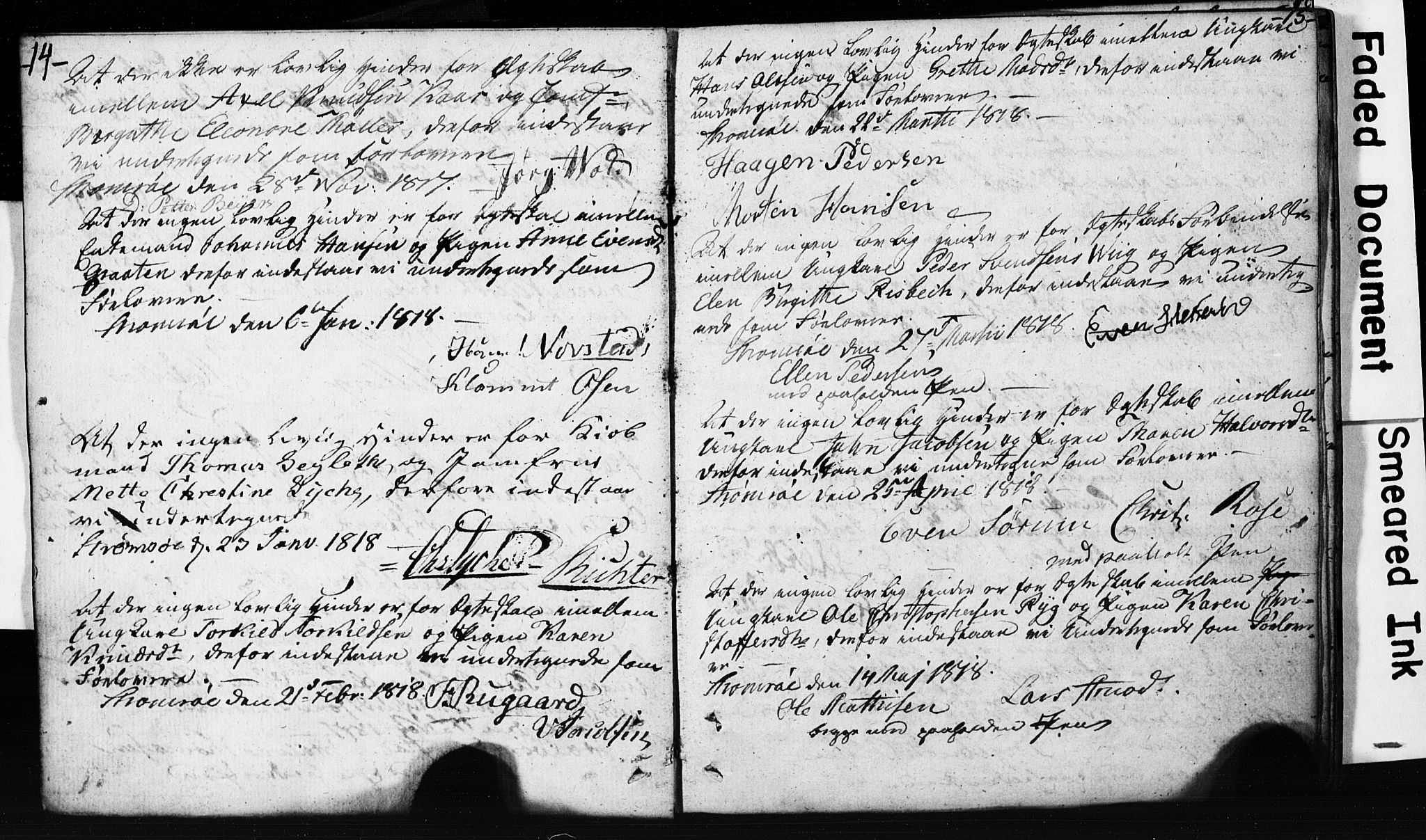Strømsø kirkebøker, SAKO/A-246/H/Hb/L0002: Forlovererklæringer nr. 2, 1815-1857, s. 14-15