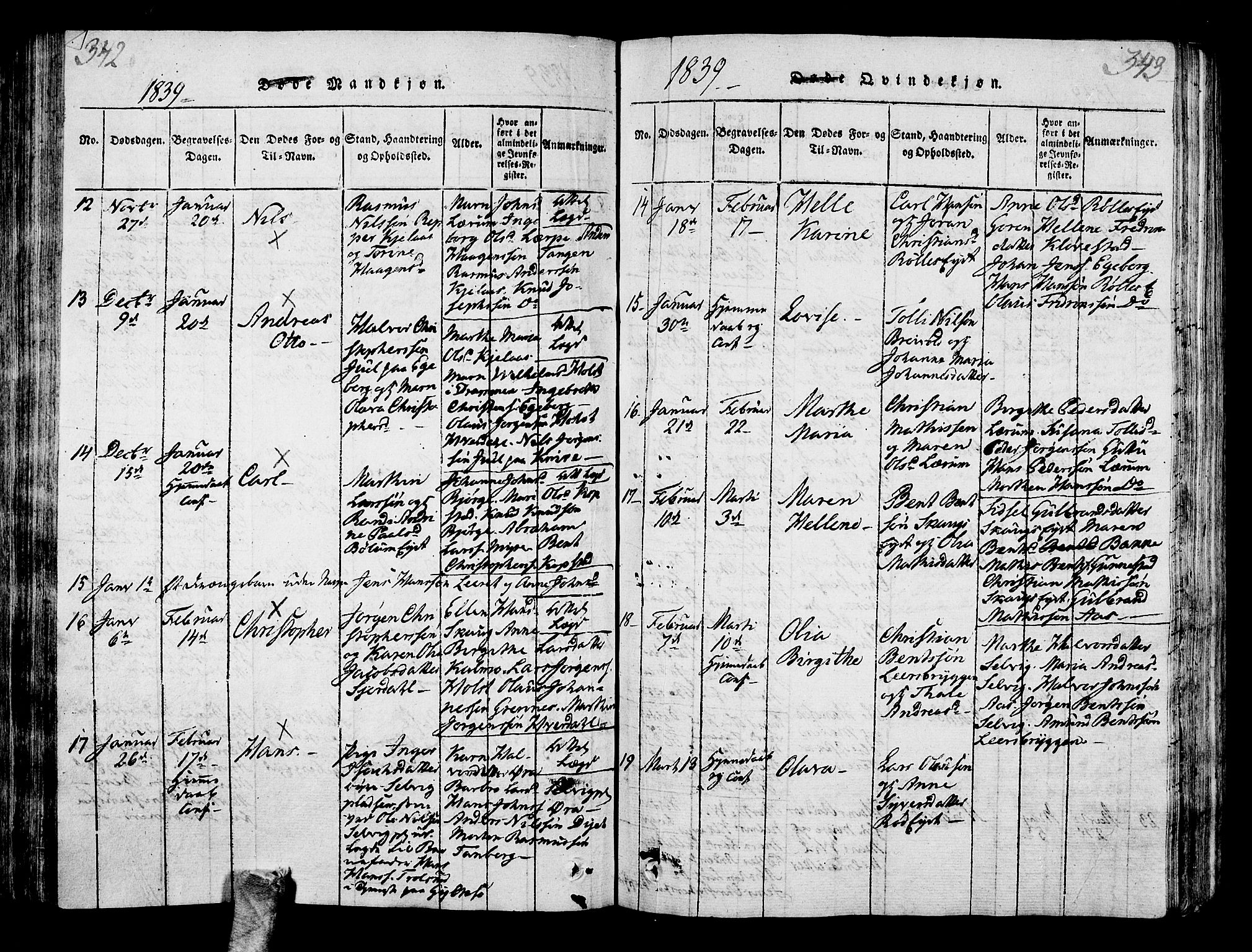 Sande Kirkebøker, AV/SAKO-A-53/G/Ga/L0001: Klokkerbok nr. 1, 1814-1847, s. 342-343