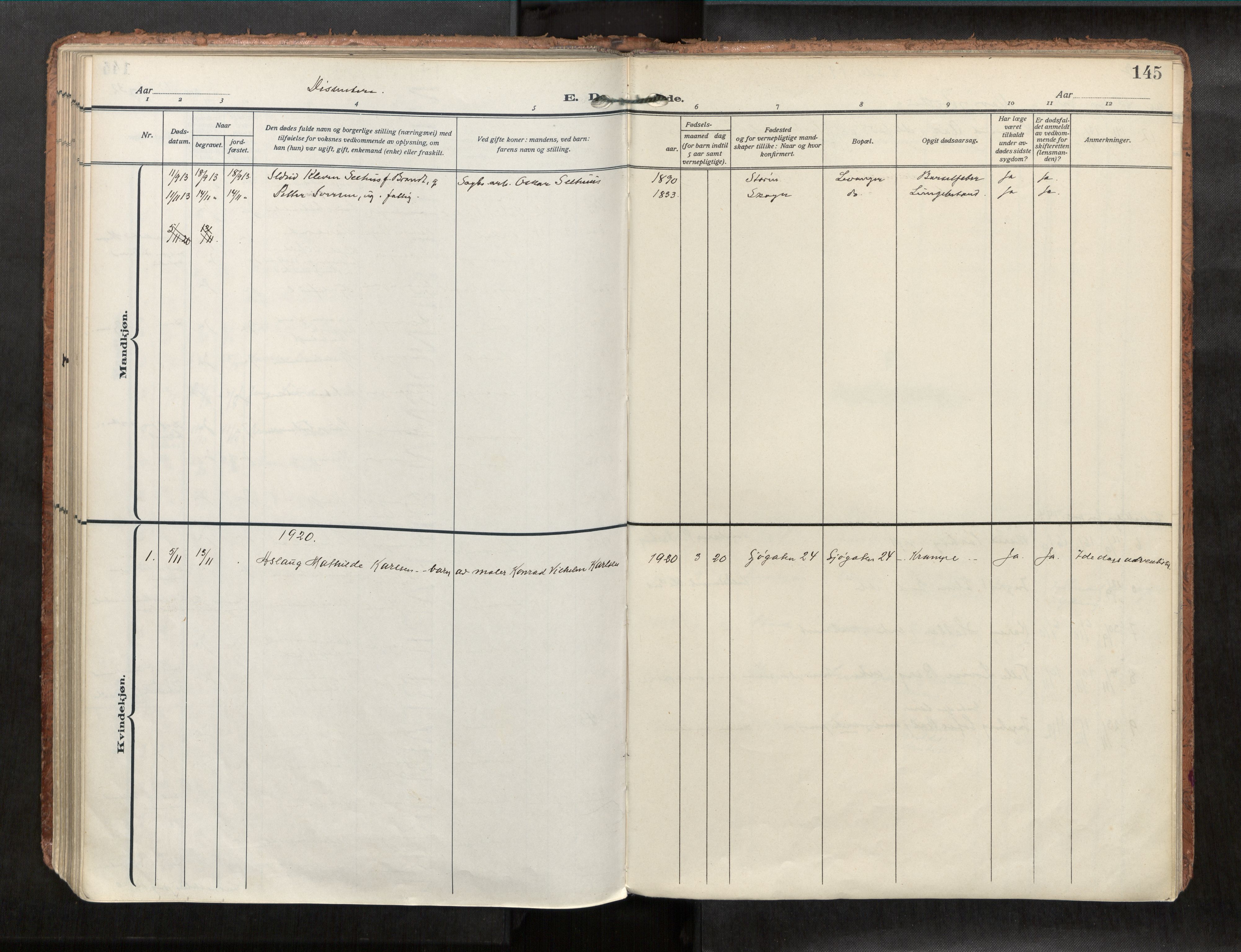 Levanger sokneprestkontor, SAT/A-1301/2/H/Haa/L0001: Ministerialbok nr. 1, 1912-1932, s. 145