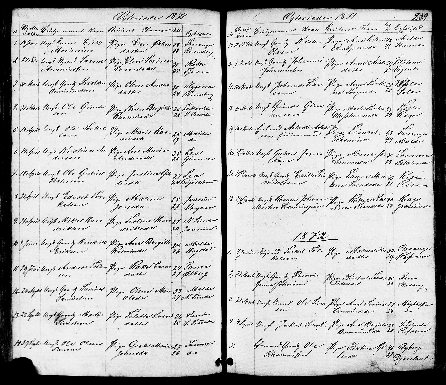 Håland sokneprestkontor, AV/SAST-A-101802/001/30BB/L0002: Klokkerbok nr. B 2, 1845-1872, s. 239