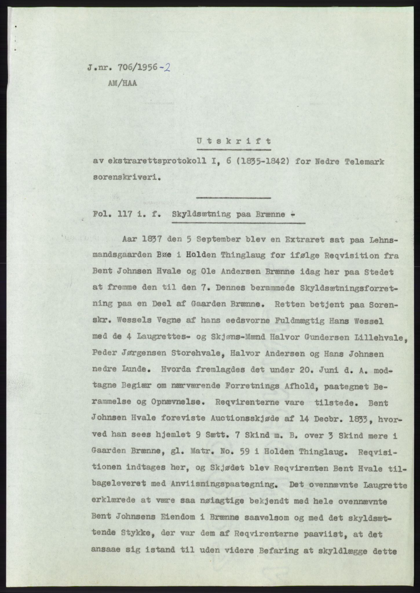 Statsarkivet i Kongsberg, AV/SAKO-A-0001/E/Ee/L0006: Avskrifter, SAO jnr. 401/1956 - 791/1956, 1956, s. 278