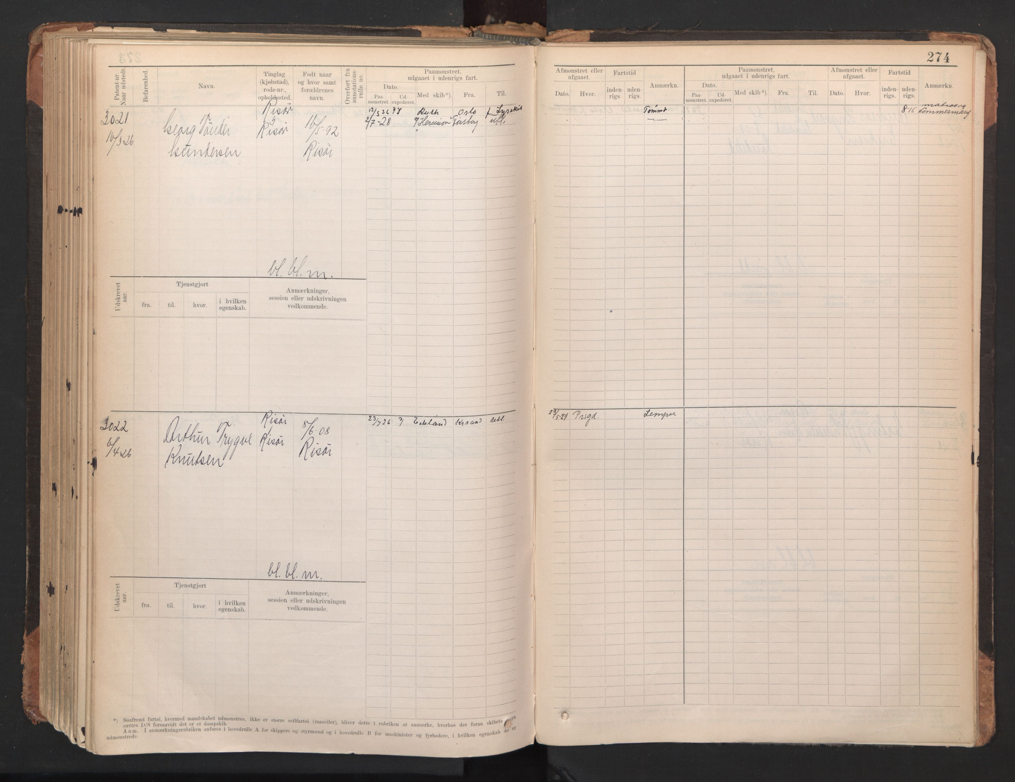 Risør mønstringskrets, AV/SAK-2031-0010/F/Fb/L0005: Hovedrulle A nr 2485-3065, Q-5, 1904-1948, s. 284