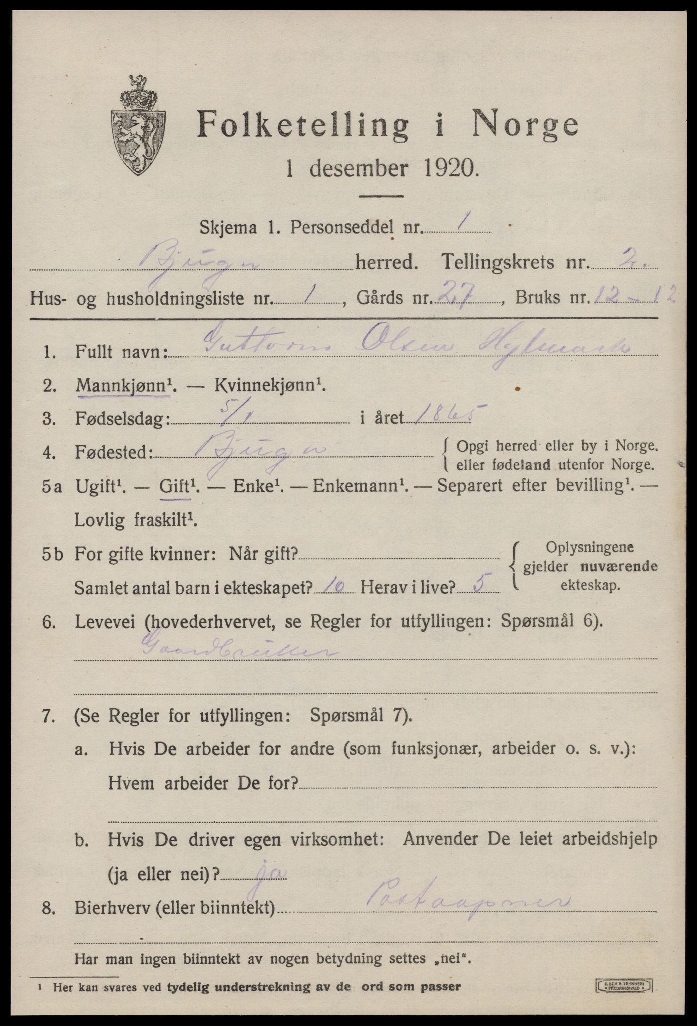 SAT, Folketelling 1920 for 1627 Bjugn herred, 1920, s. 1283