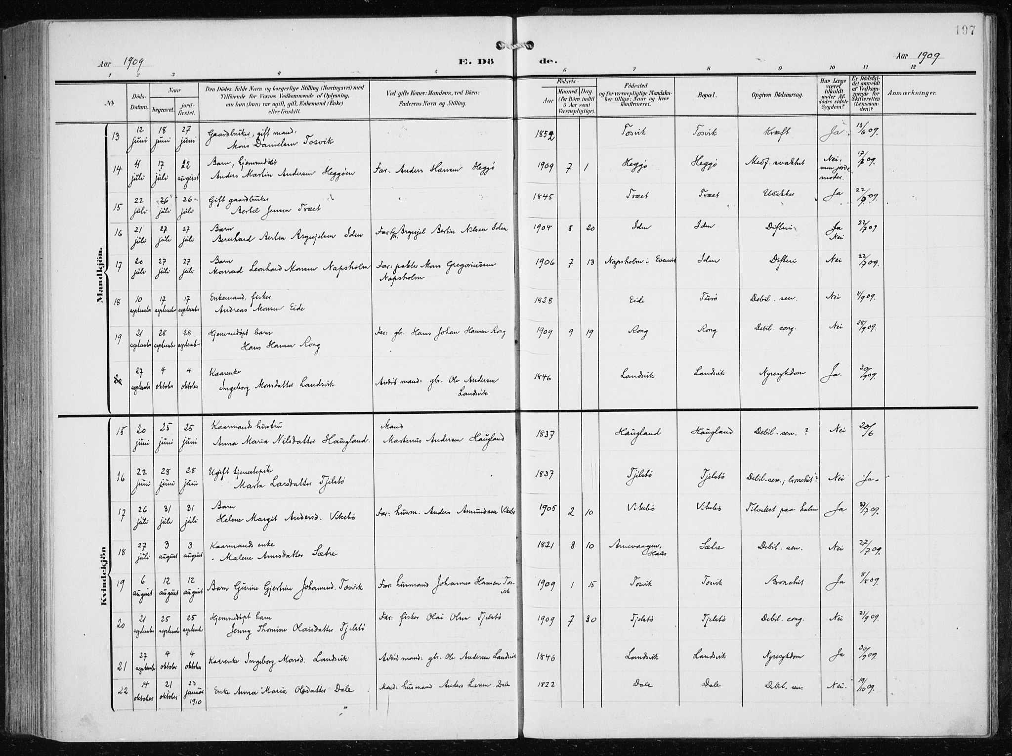 Herdla Sokneprestembete, AV/SAB-A-75701/H/Haa: Ministerialbok nr. A 5, 1905-1918, s. 197