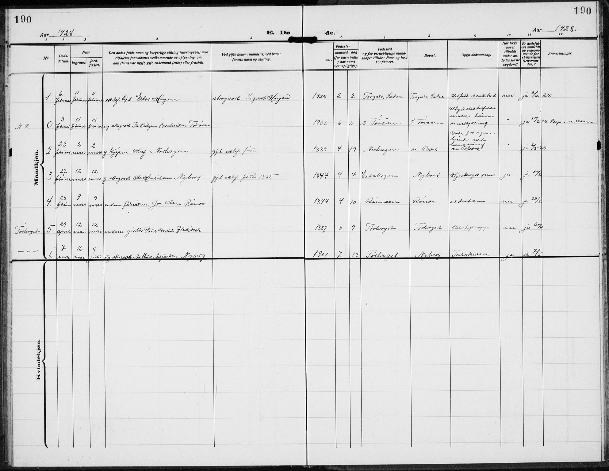 Trysil prestekontor, AV/SAH-PREST-046/H/Ha/Hab/L0010: Klokkerbok nr. 10, 1917-1937, s. 190