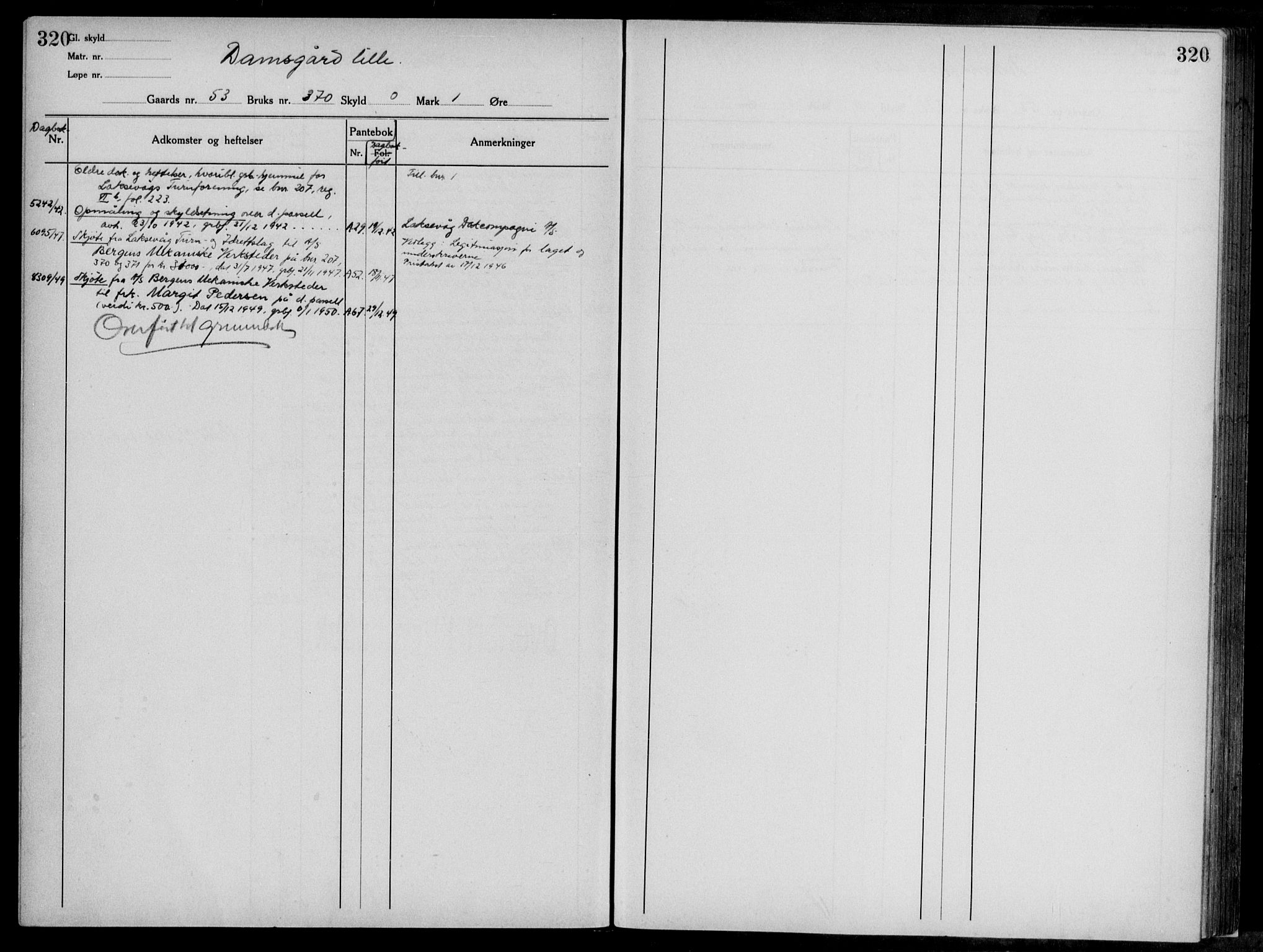 Midhordland sorenskriveri, AV/SAB-A-3001/1/G/Ga/Gab/L0117: Panteregister nr. II.A.b.117, s. 320