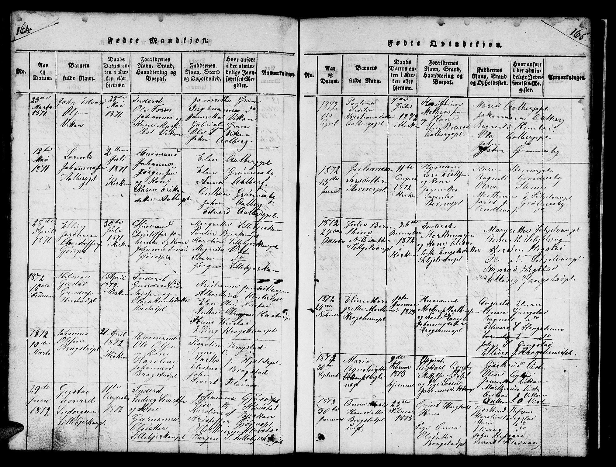 Ministerialprotokoller, klokkerbøker og fødselsregistre - Nord-Trøndelag, SAT/A-1458/732/L0317: Klokkerbok nr. 732C01, 1816-1881, s. 164-165