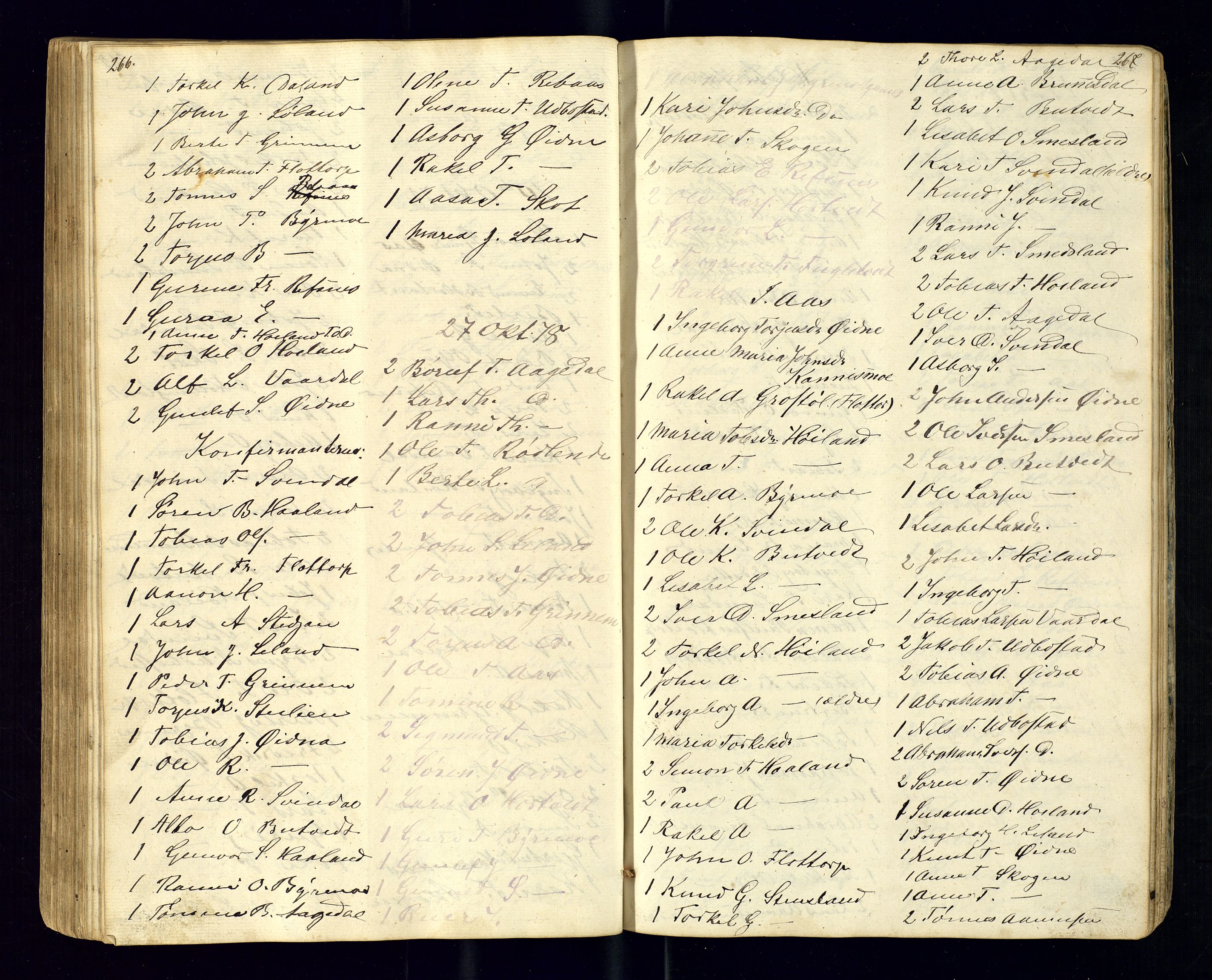 Bjelland sokneprestkontor, AV/SAK-1111-0005/F/Fc/Fcc/L0003: Kommunikantprotokoll nr. C-3, 1853-1883, s. 266-267