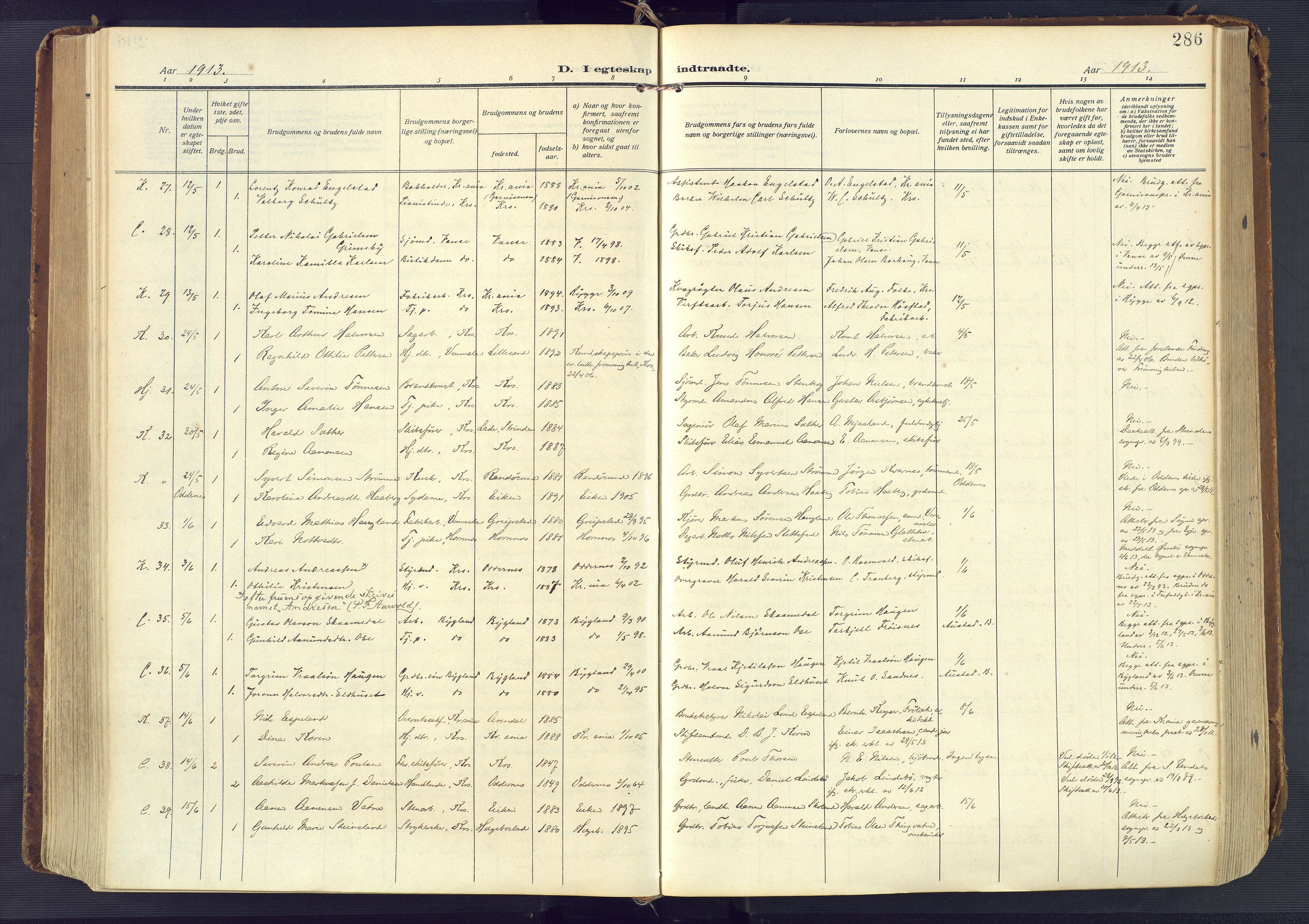 Kristiansand domprosti, AV/SAK-1112-0006/F/Fa/L0023: Ministerialbok nr. A 22, 1909-1917, s. 286