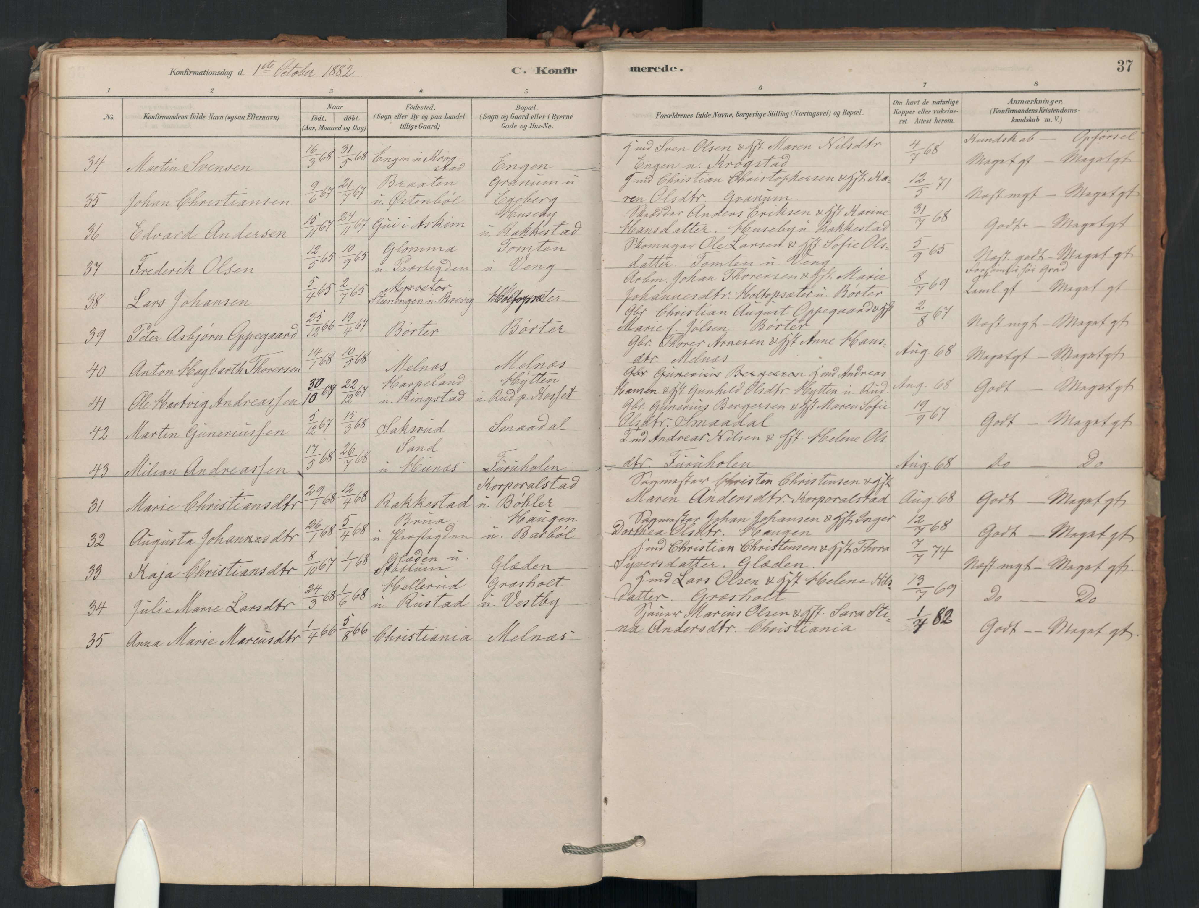 Enebakk prestekontor Kirkebøker, AV/SAO-A-10171c/F/Fa/L0018: Ministerialbok nr. I 18, 1877-1930, s. 37