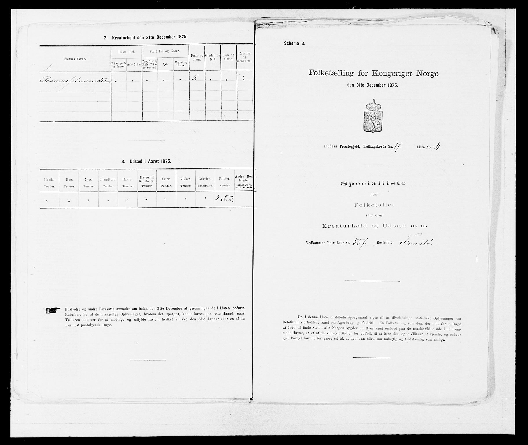 SAB, Folketelling 1875 for 1263P Lindås prestegjeld, 1875, s. 1696
