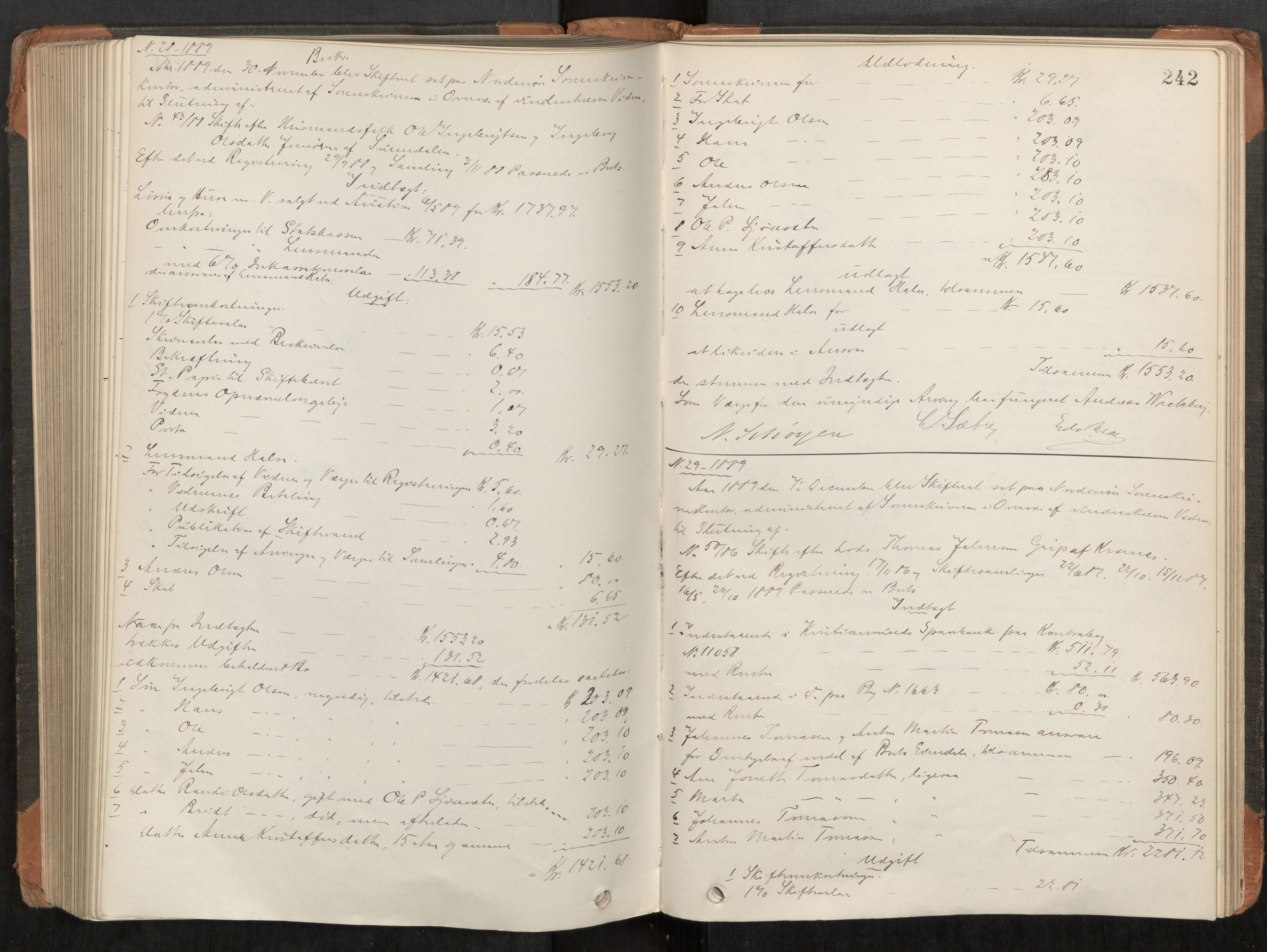 Nordmøre sorenskriveri, AV/SAT-A-4132/1/3/3A/L0040: Utlodningsprotokoll nr 09, 1885-1890, s. 242