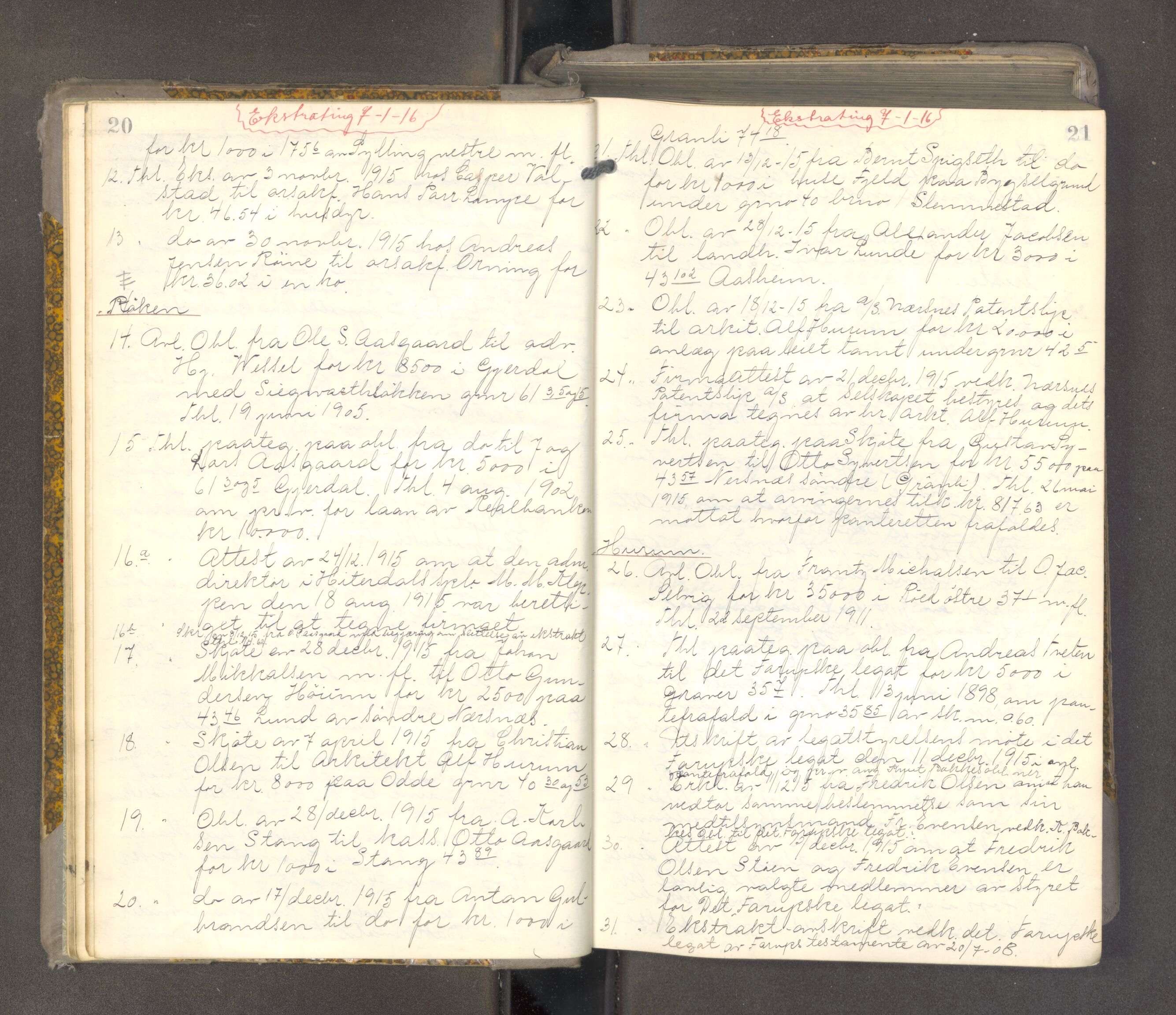 Lier, Røyken og Hurum sorenskriveri, AV/SAKO-A-89/F/Fa/L0098: Tingbok, 1915-1918, s. 20-21