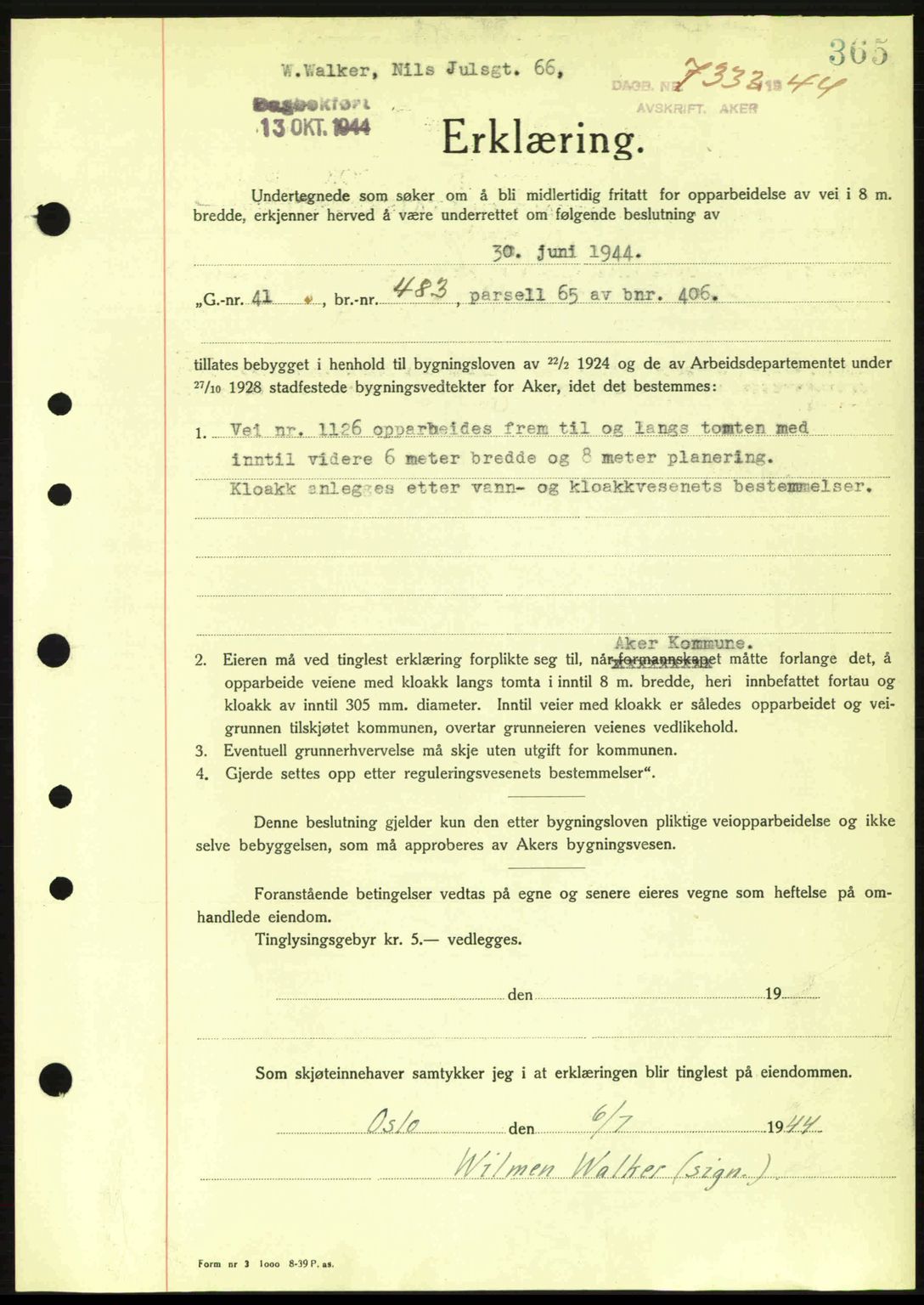 Aker herredsskriveri, SAO/A-10896/G/Gb/Gba/Gbac/L0035: Pantebok nr. B200-201, 1944-1944, Dagboknr: 7333/1944