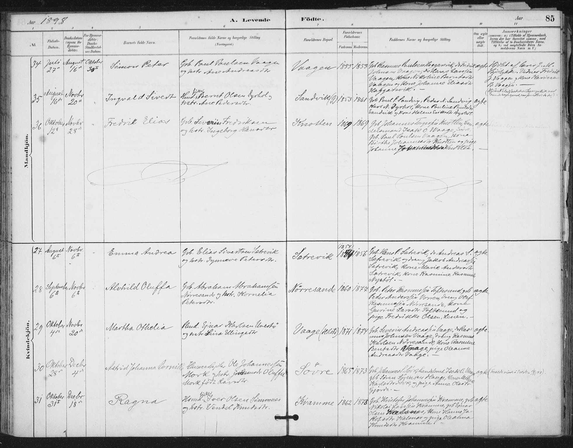 Ministerialprotokoller, klokkerbøker og fødselsregistre - Møre og Romsdal, SAT/A-1454/503/L0037: Ministerialbok nr. 503A05, 1884-1900, s. 85