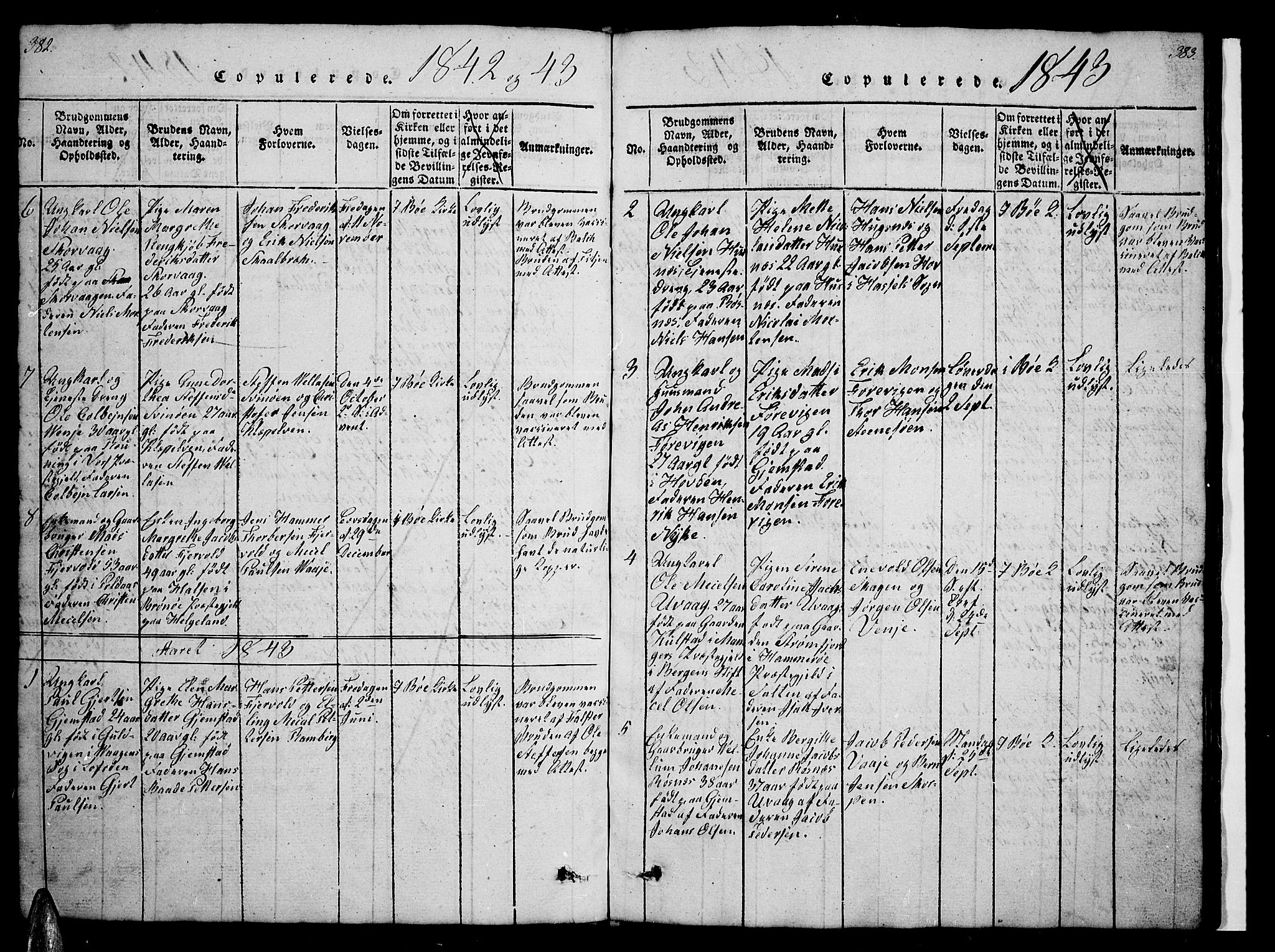 Ministerialprotokoller, klokkerbøker og fødselsregistre - Nordland, AV/SAT-A-1459/891/L1312: Klokkerbok nr. 891C01, 1820-1856, s. 382-383