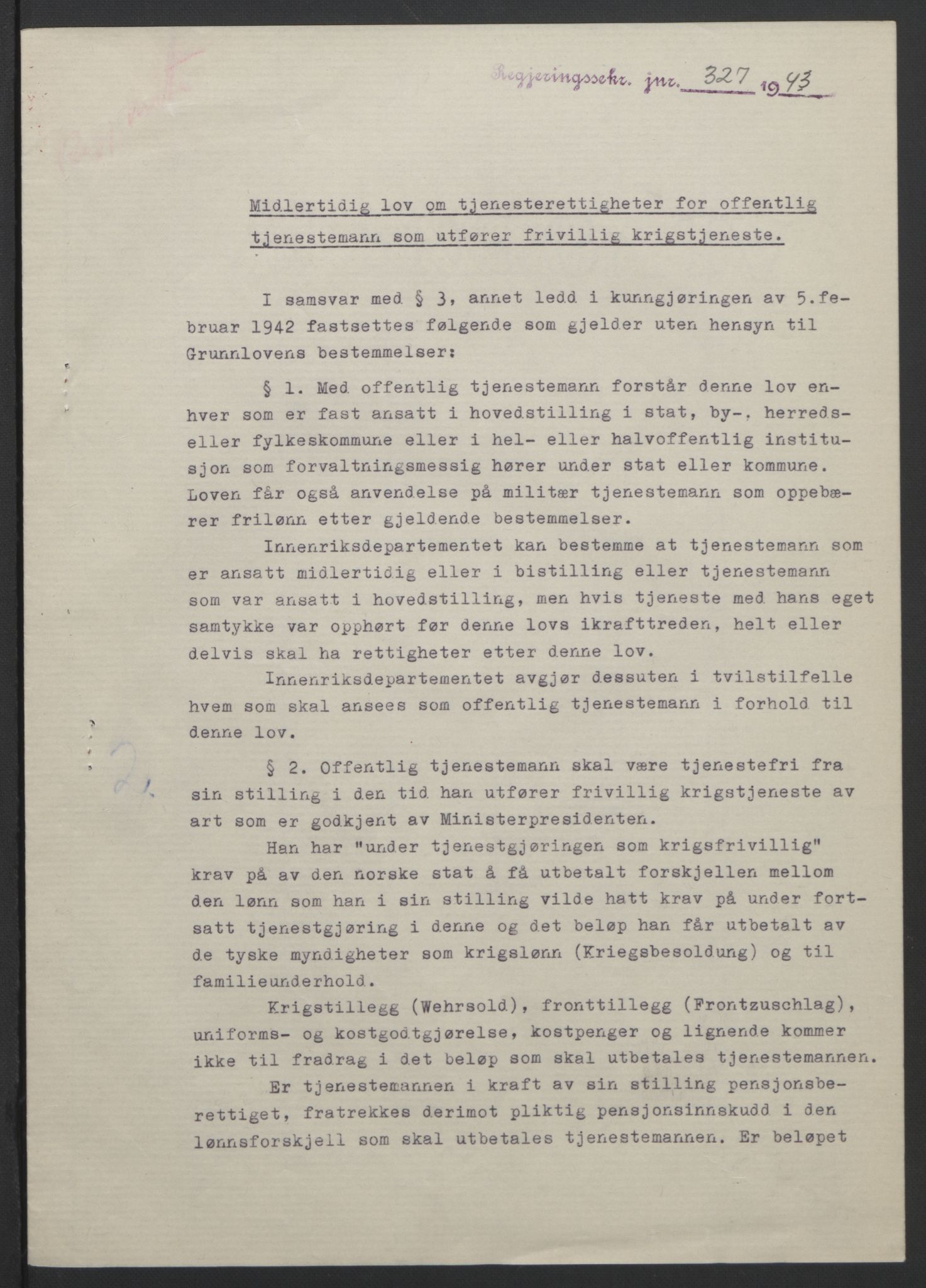 NS-administrasjonen 1940-1945 (Statsrådsekretariatet, de kommisariske statsråder mm), RA/S-4279/D/Db/L0099: Lover, 1943, s. 634