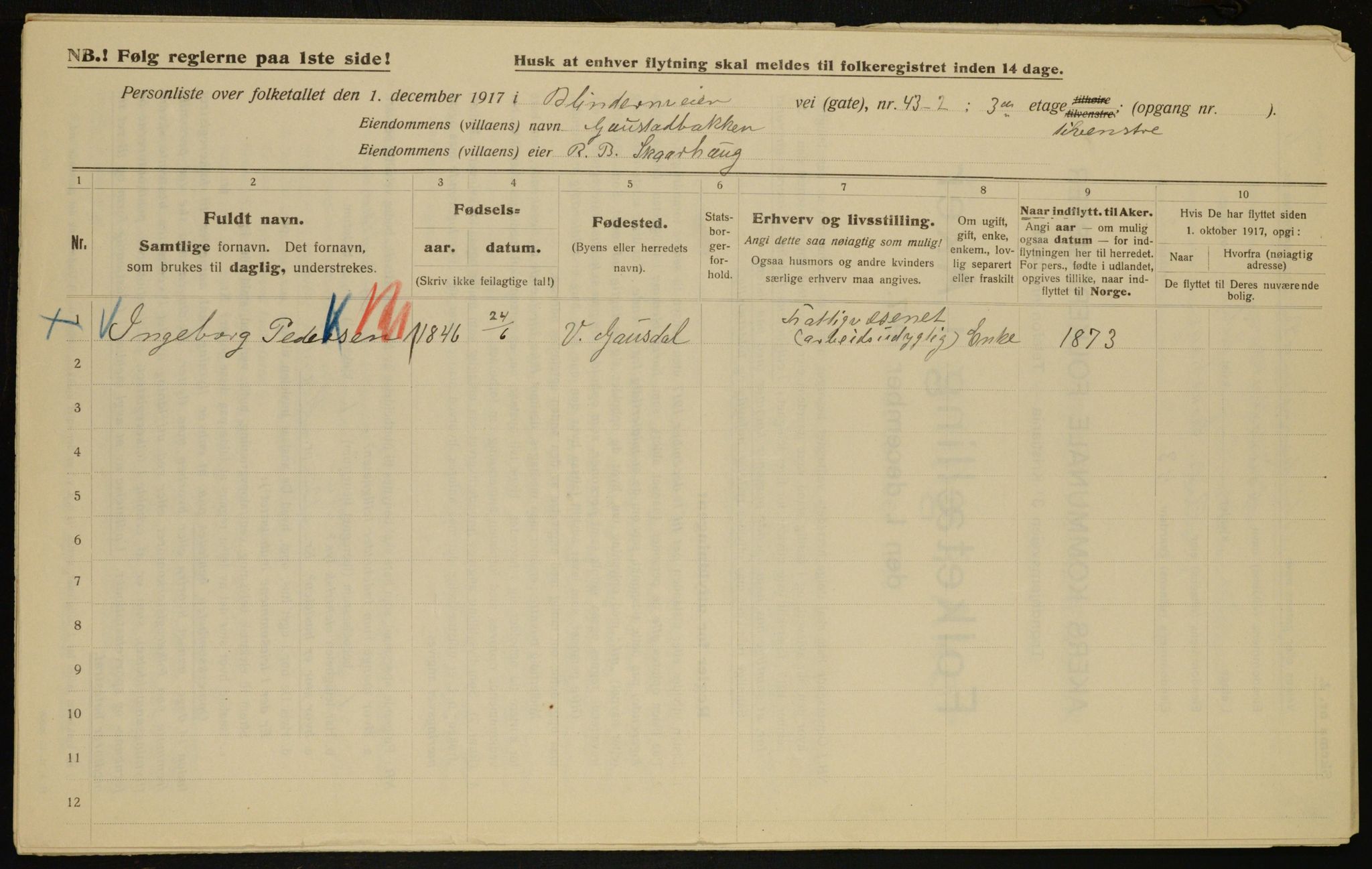 OBA, Kommunal folketelling 1.12.1917 for Aker, 1917, s. 10405