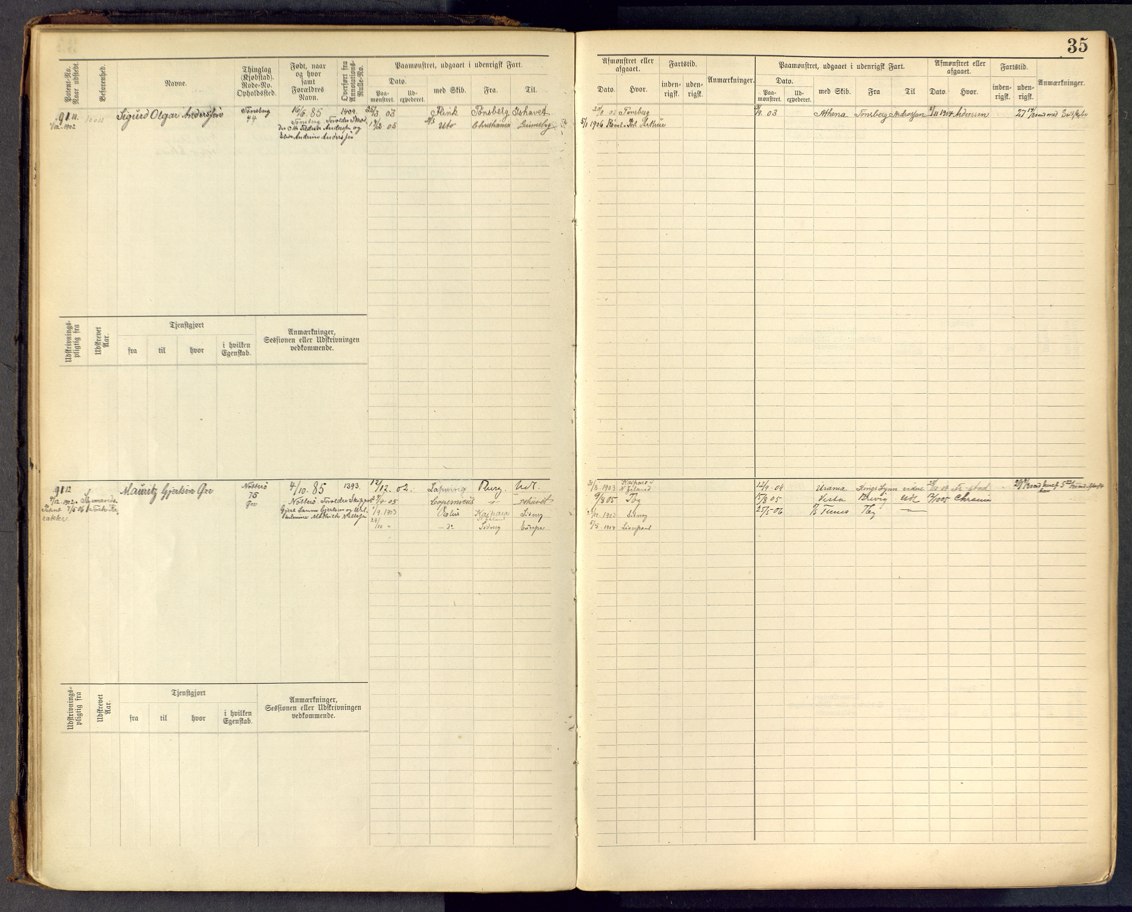 Tønsberg innrulleringskontor, AV/SAKO-A-786/F/Fc/Fcb/L0009: Hovedrulle Patent nr. 9043-9992, 1900-1921, s. 35