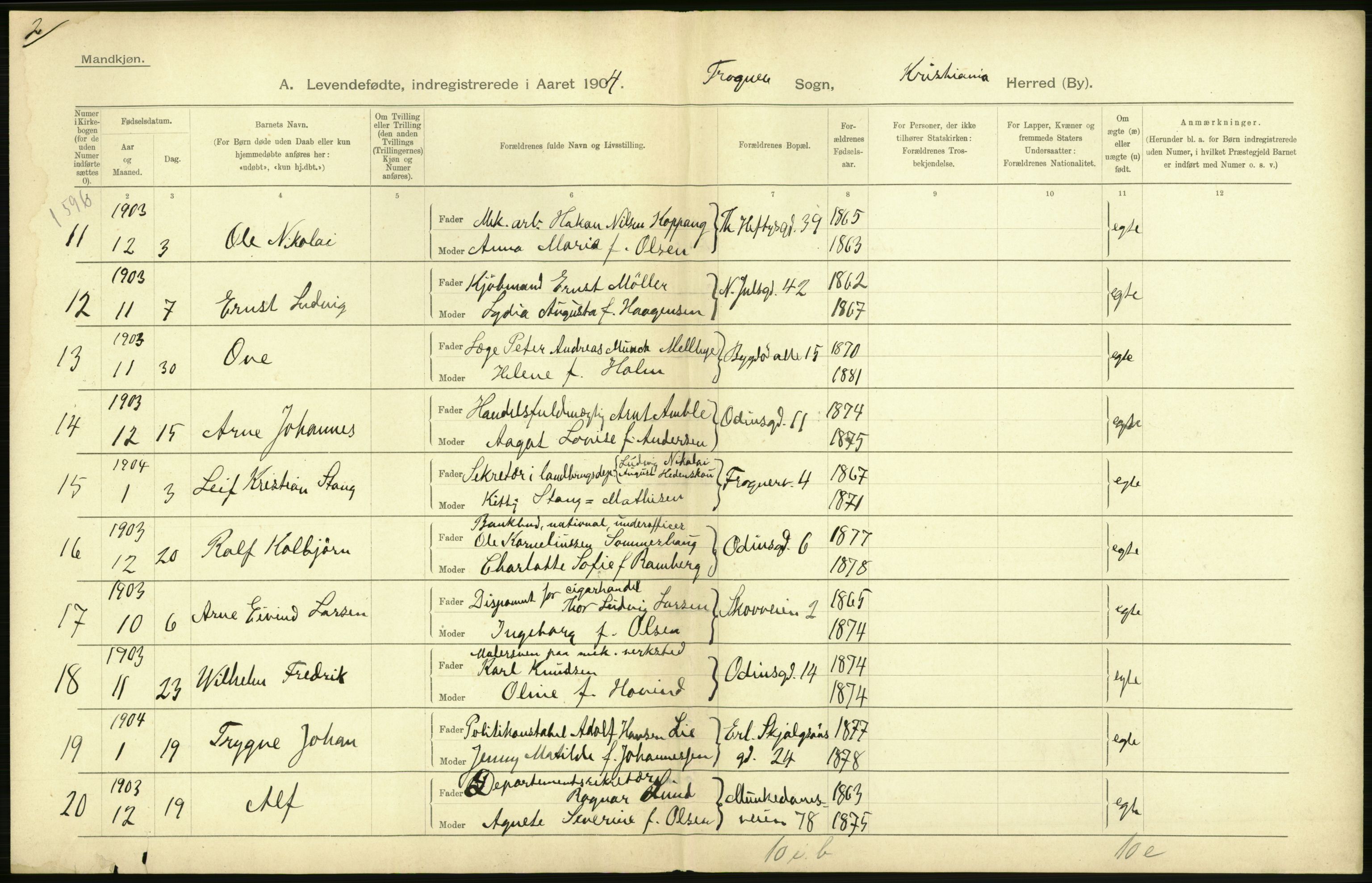 Statistisk sentralbyrå, Sosiodemografiske emner, Befolkning, AV/RA-S-2228/D/Df/Dfa/Dfab/L0003: Kristiania: Fødte, 1904, s. 50