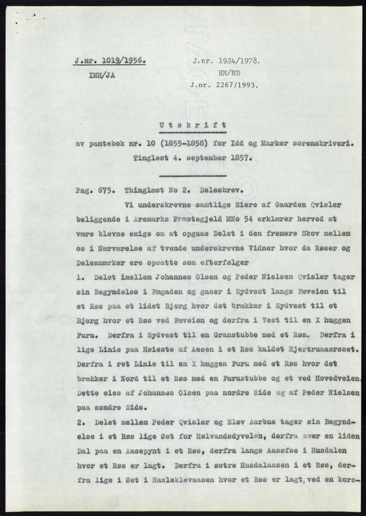 Statsarkivet i Oslo, SAO/A-10621/Z/Zd/L0005: Avskrifter, j.nr 801-1262/1956, 1956, s. 74