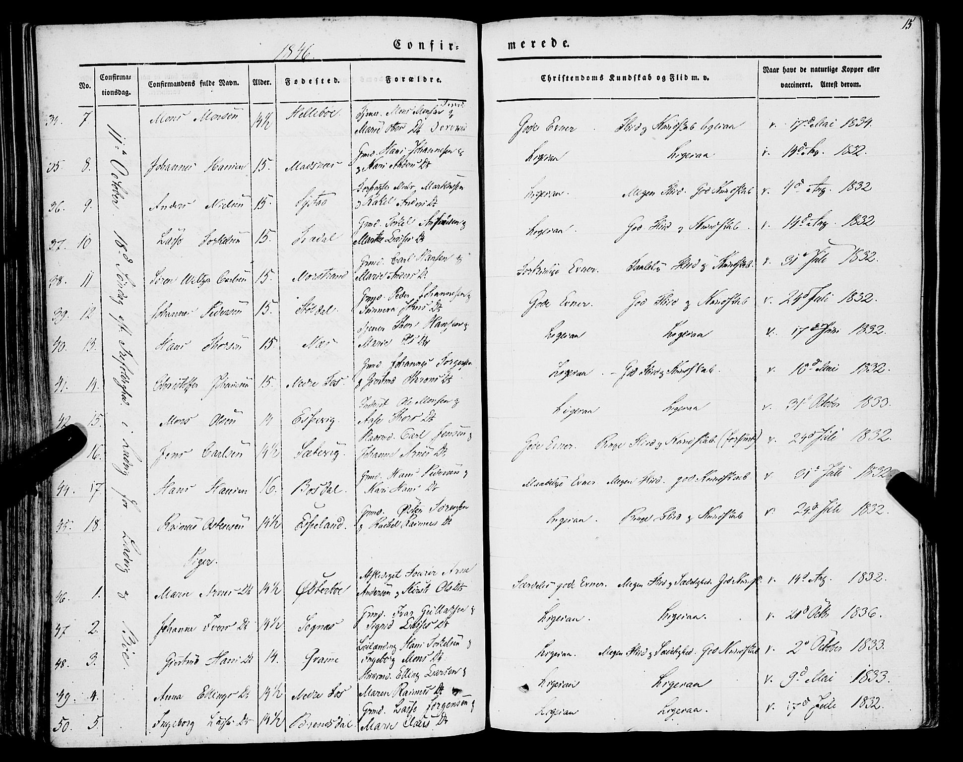 Lavik sokneprestembete, AV/SAB-A-80901: Ministerialbok nr. A 3, 1843-1863, s. 15