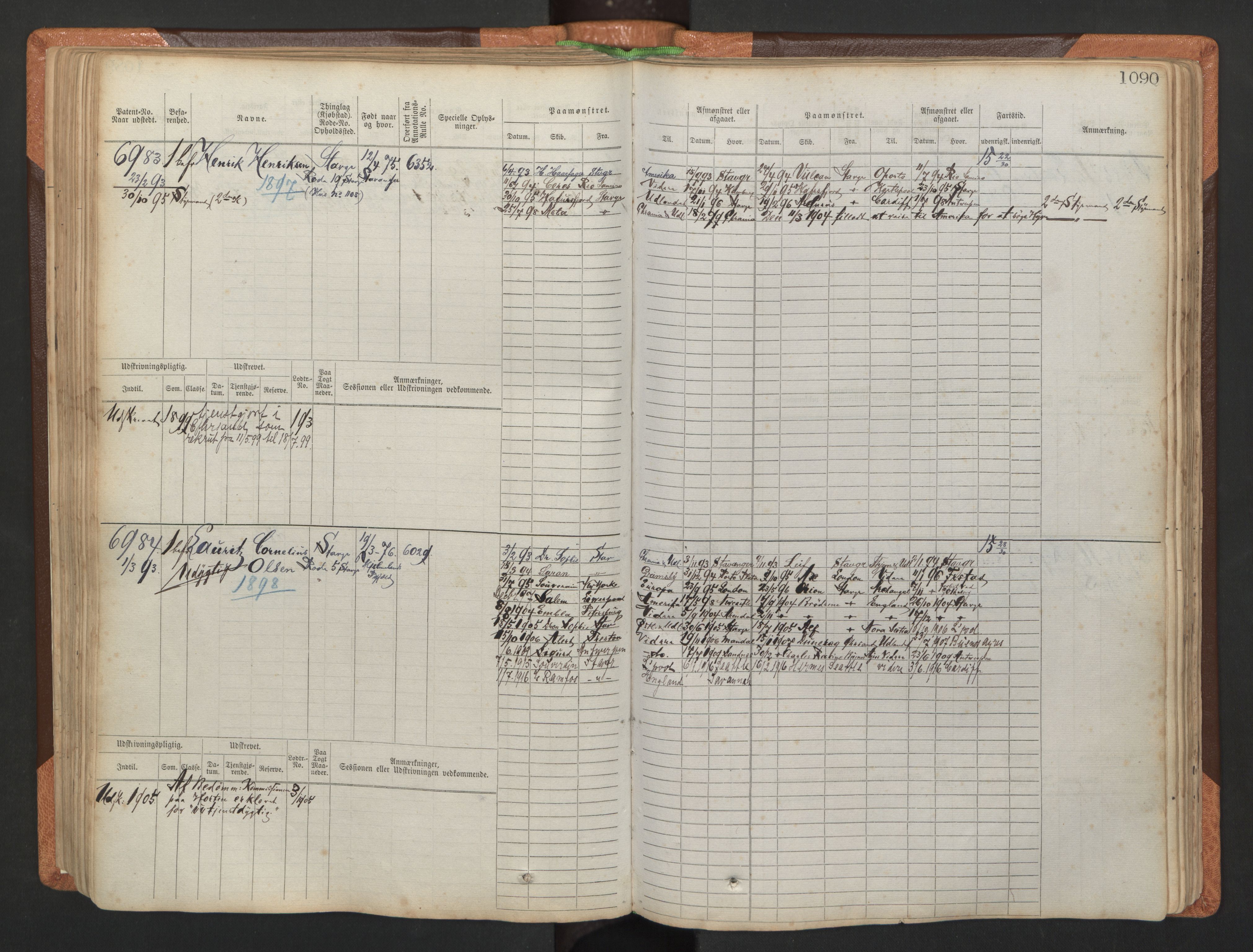 Stavanger sjømannskontor, AV/SAST-A-102006/F/Fb/Fbb/L0011: Sjøfartshovedrulle, patentnr. 6607-7206 (del 2), 1887-1896, s. 193