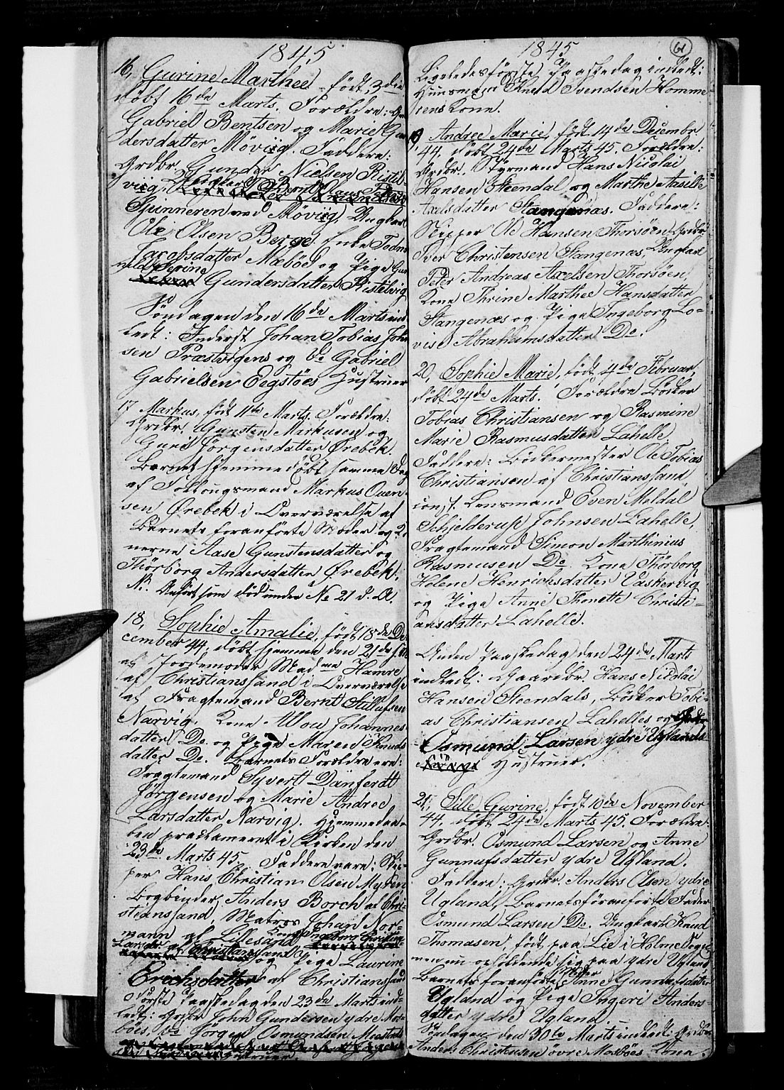 Oddernes sokneprestkontor, AV/SAK-1111-0033/F/Fb/Fba/L0004: Klokkerbok nr. B 4, 1837-1846, s. 61