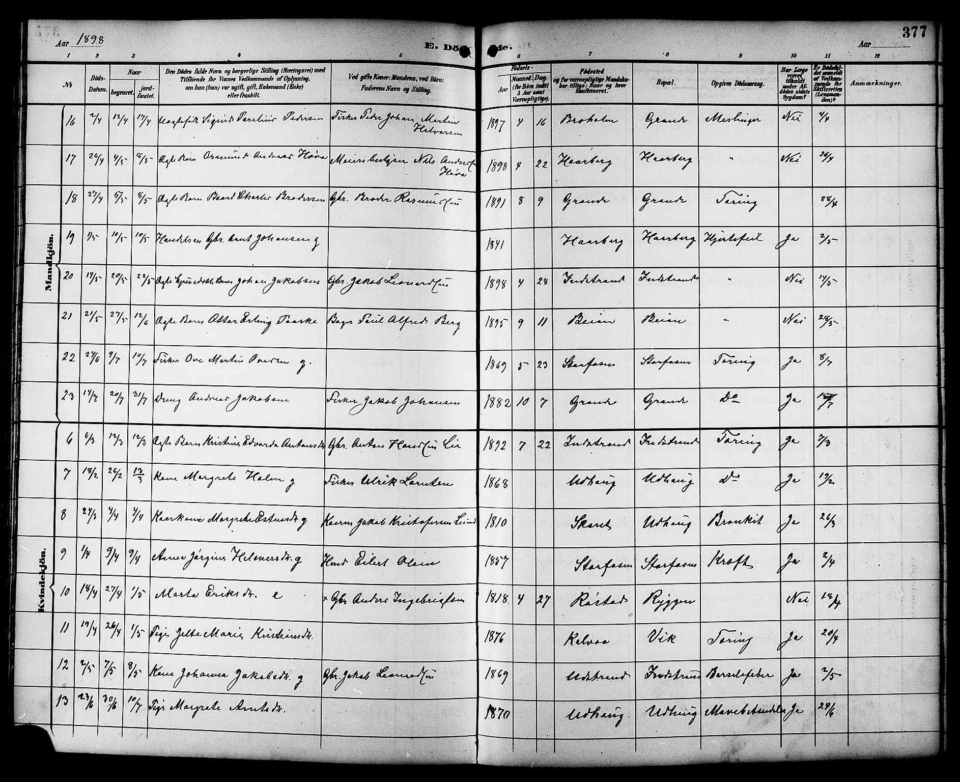 Ministerialprotokoller, klokkerbøker og fødselsregistre - Sør-Trøndelag, AV/SAT-A-1456/659/L0746: Klokkerbok nr. 659C03, 1893-1912, s. 377