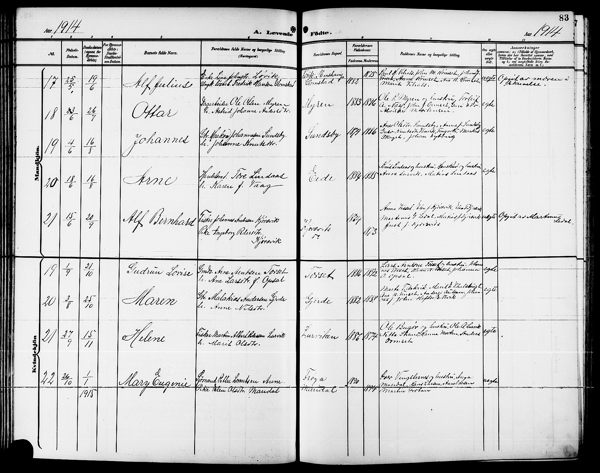 Ministerialprotokoller, klokkerbøker og fødselsregistre - Møre og Romsdal, AV/SAT-A-1454/578/L0910: Klokkerbok nr. 578C03, 1900-1921, s. 83