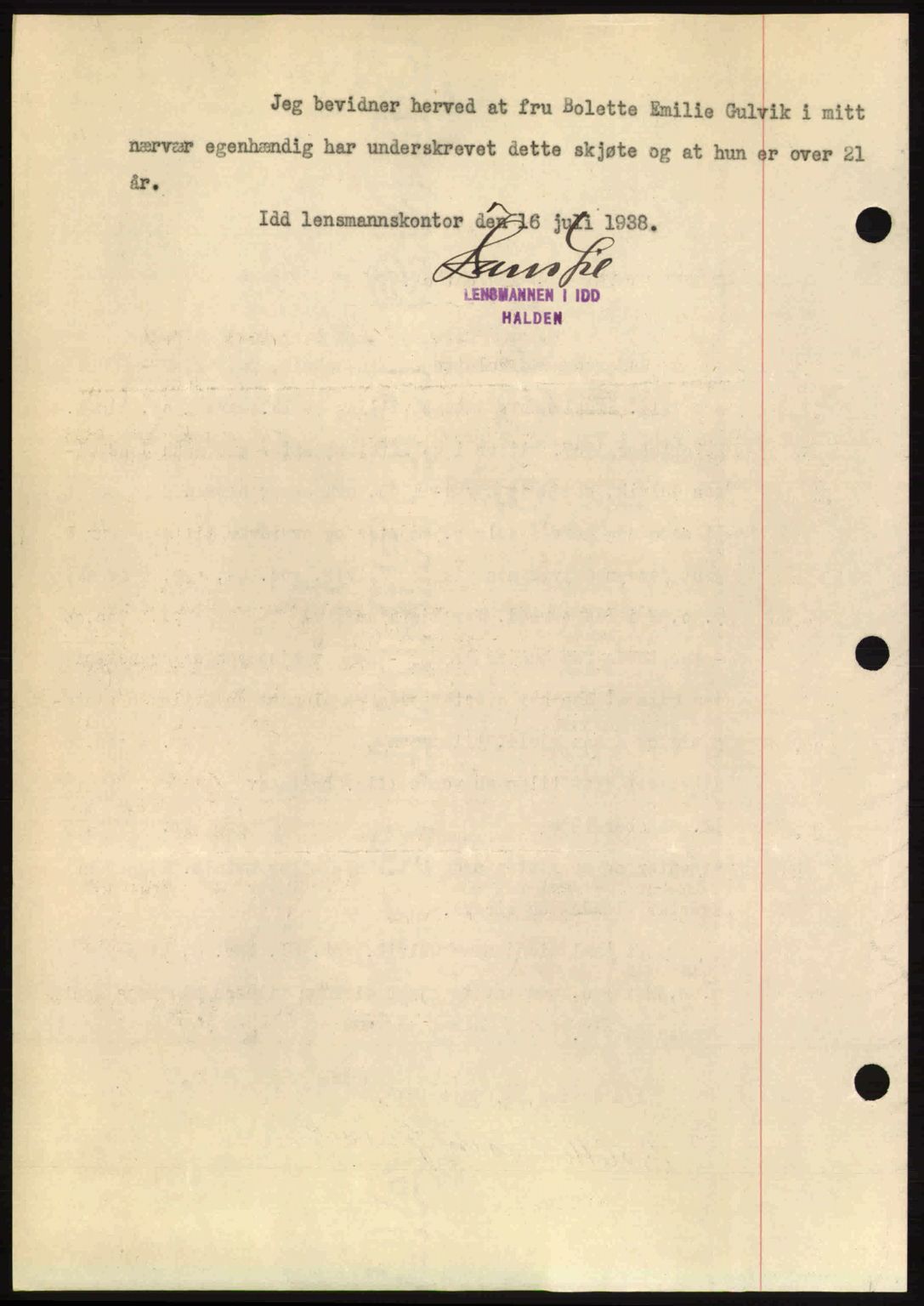 Idd og Marker sorenskriveri, AV/SAO-A-10283/G/Gb/Gbb/L0002: Pantebok nr. A2, 1937-1938, Dagboknr: 801/1938