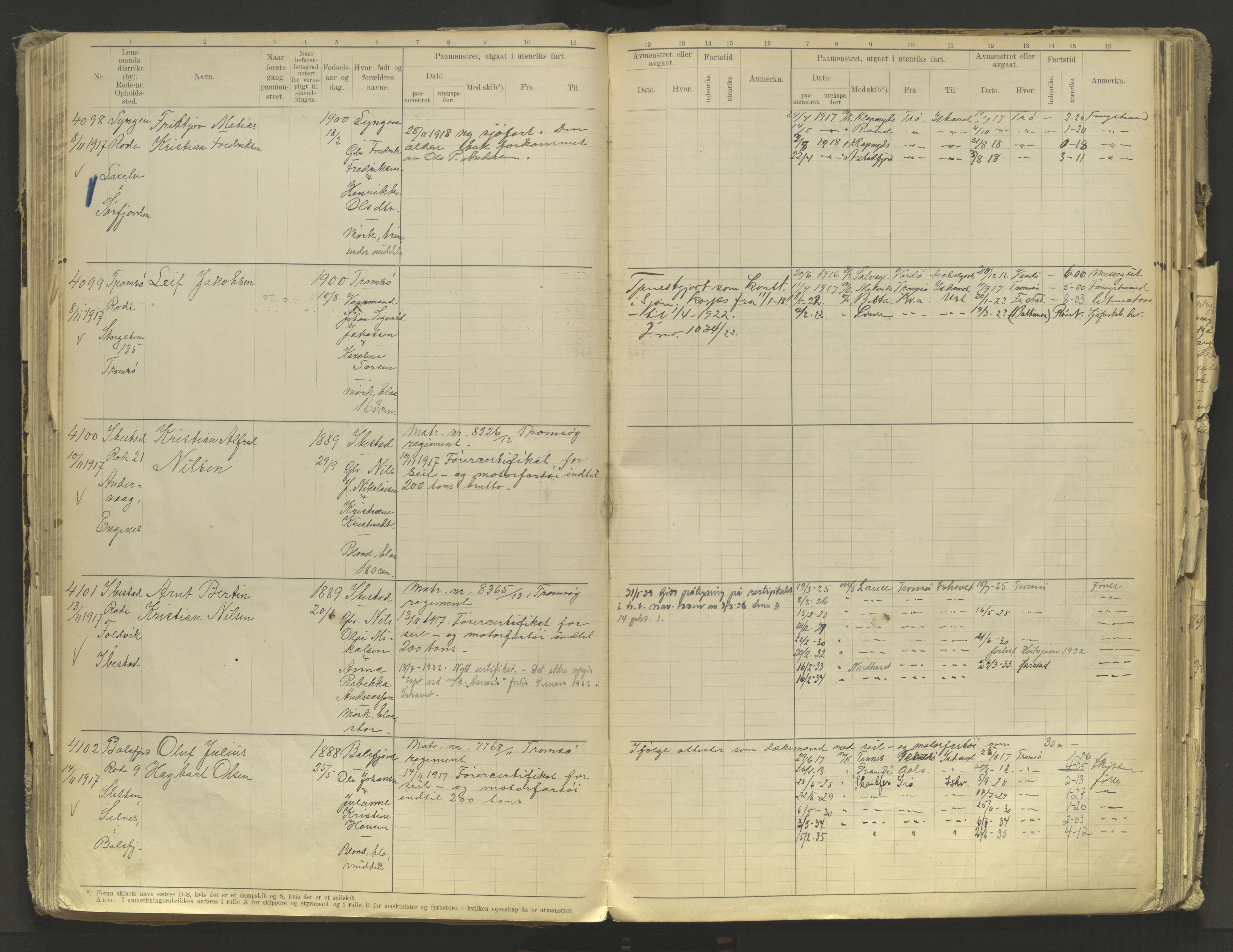 Tromsø sjømannskontor/innrullerings-/mønstringsdistrikt, AV/SATØ-S-0243/F/Fb/L0010: Annotasjonsrulle. Defekt: løs innbinding. Nr. 3519-4972, 1916-1920