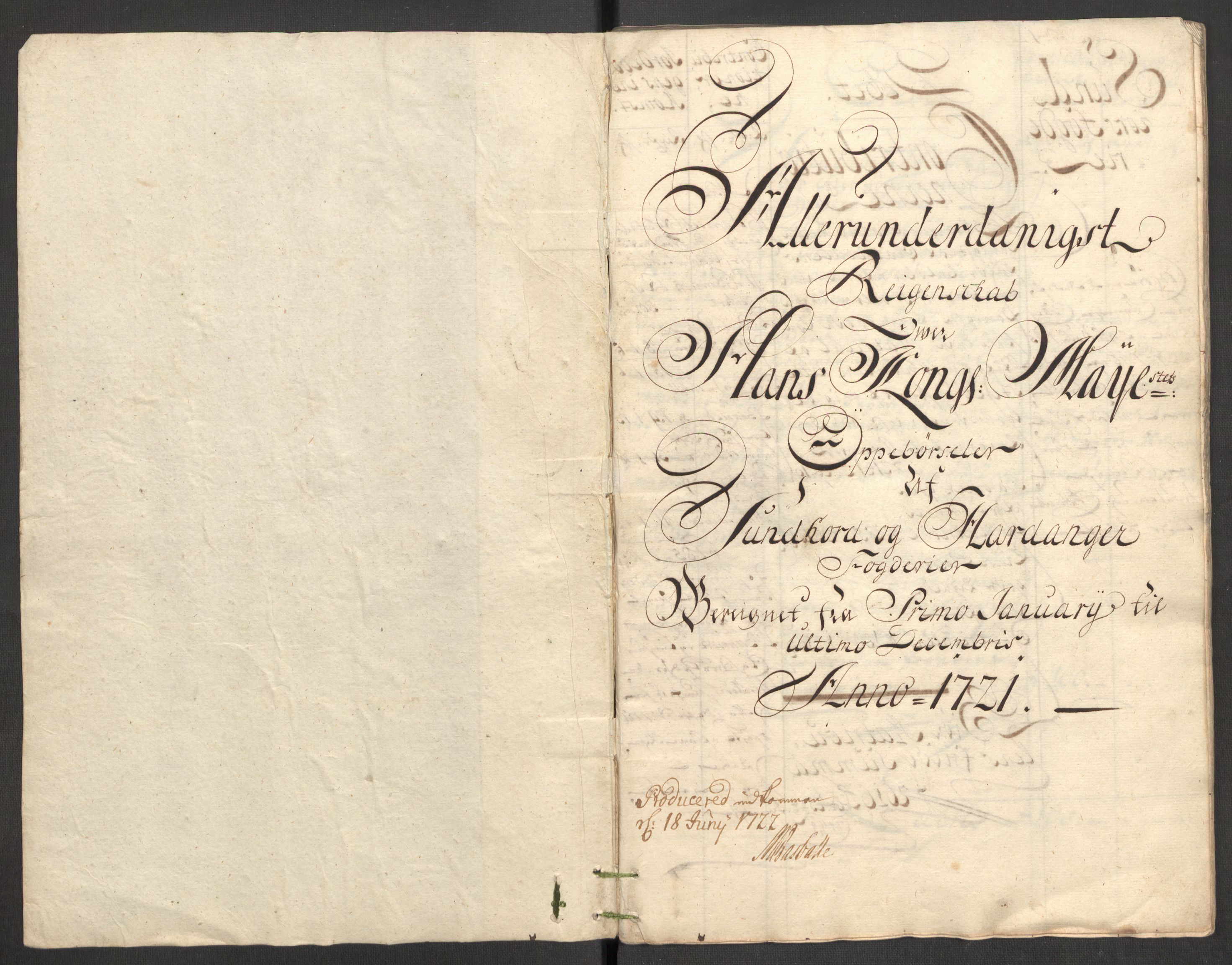 Rentekammeret inntil 1814, Reviderte regnskaper, Fogderegnskap, RA/EA-4092/R48/L3000: Fogderegnskap Sunnhordland og Hardanger, 1721, s. 5