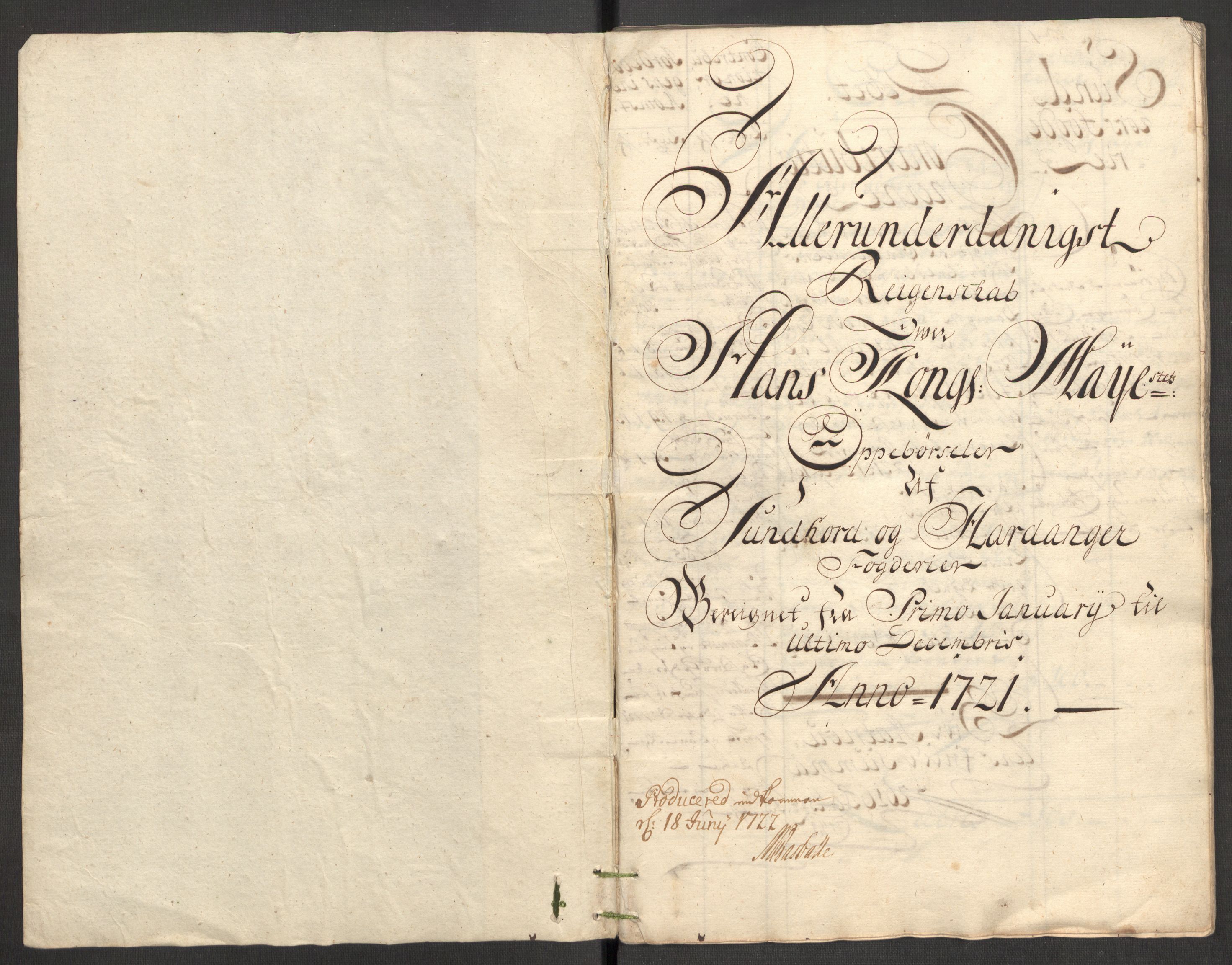 Rentekammeret inntil 1814, Reviderte regnskaper, Fogderegnskap, AV/RA-EA-4092/R48/L3000: Fogderegnskap Sunnhordland og Hardanger, 1721, s. 5
