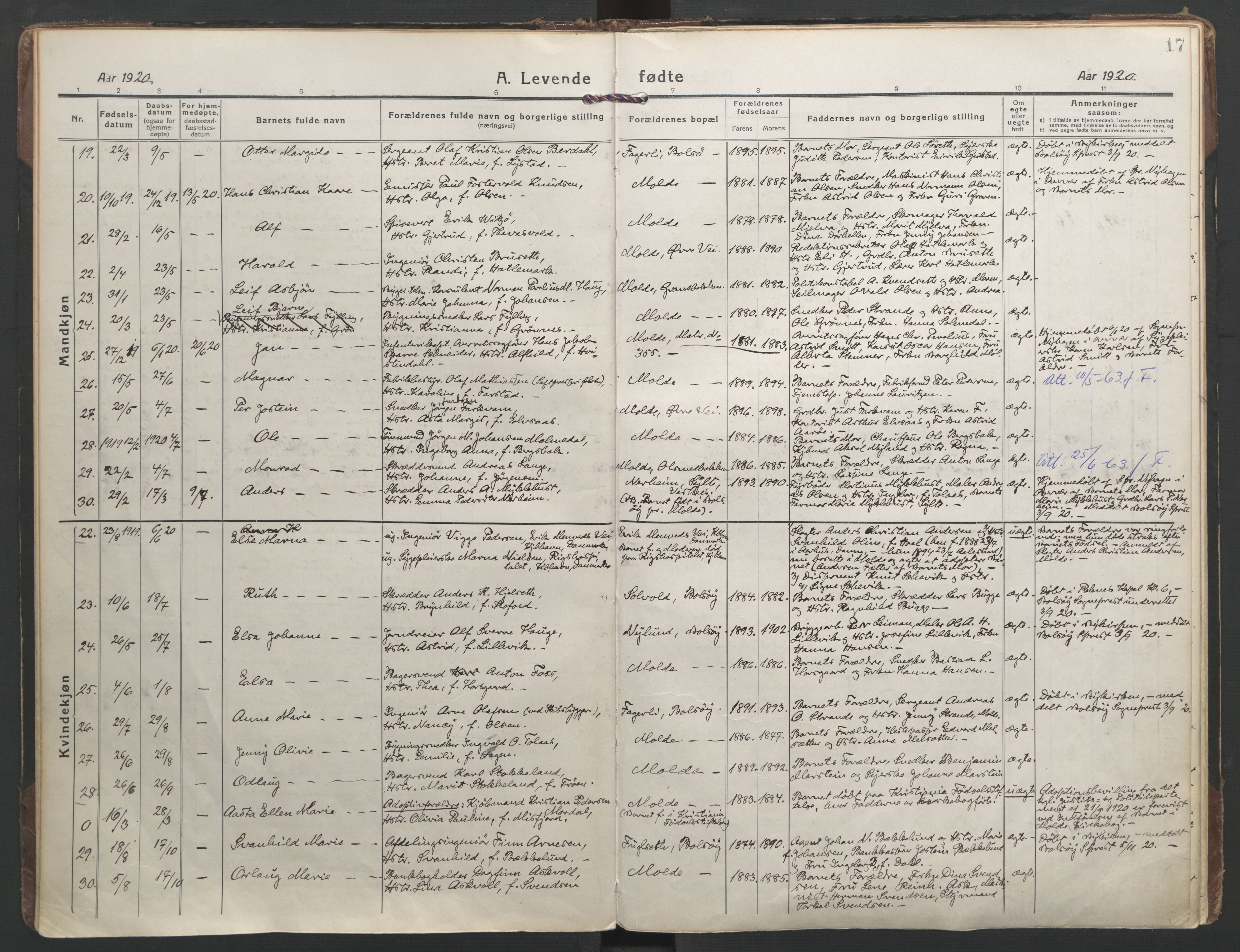 Ministerialprotokoller, klokkerbøker og fødselsregistre - Møre og Romsdal, AV/SAT-A-1454/558/L0696: Ministerialbok nr. 558A10, 1917-1929, s. 17