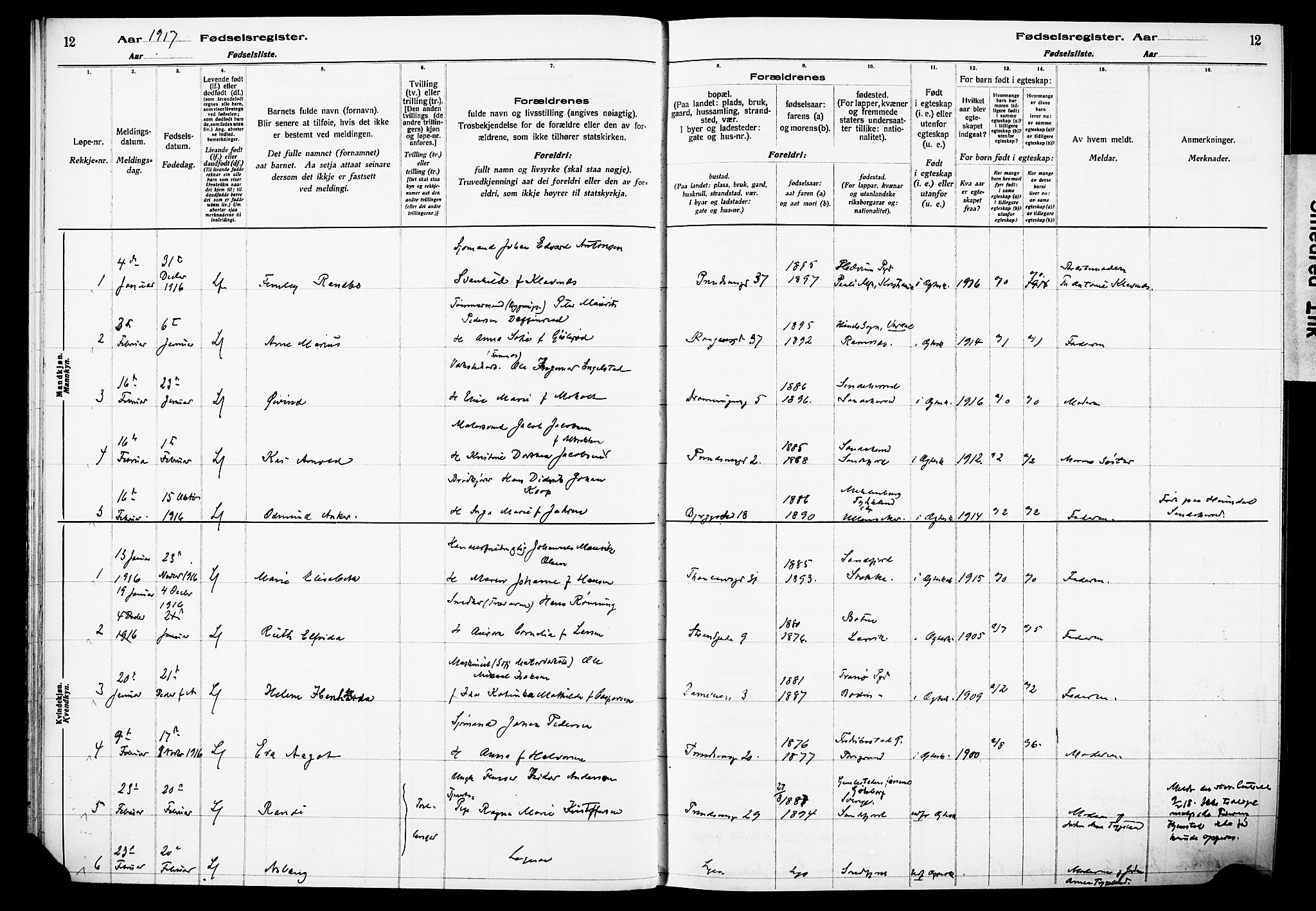 Sandefjord kirkebøker, AV/SAKO-A-315/J/Ja/L0001: Fødselsregister nr. 1, 1916-1932, s. 12