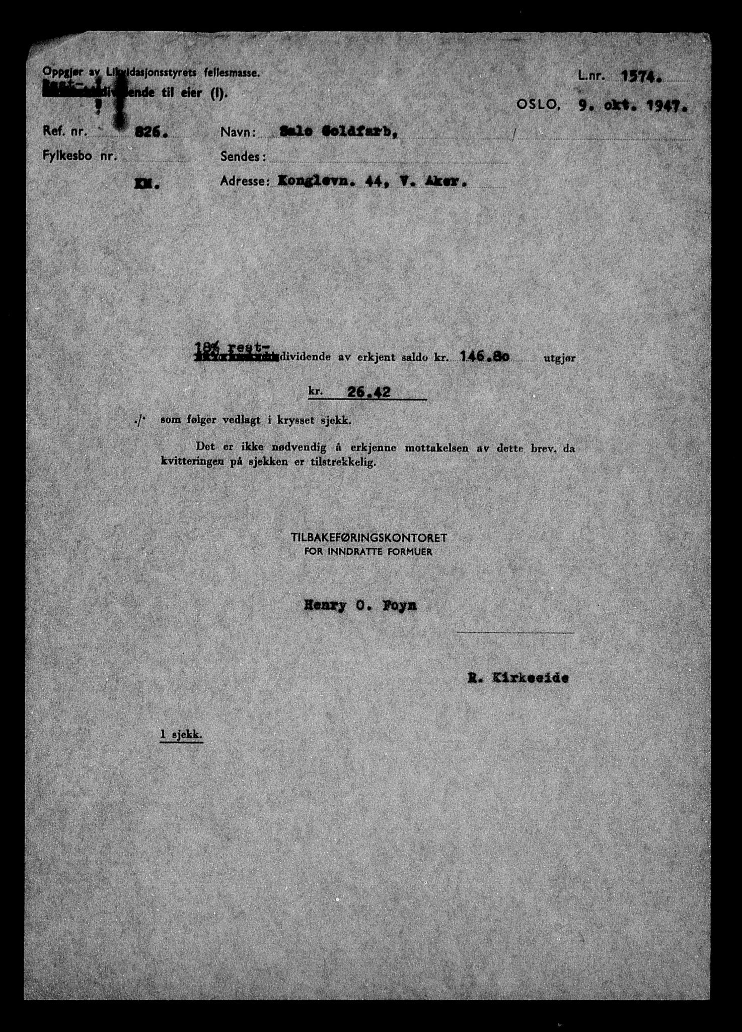 Justisdepartementet, Tilbakeføringskontoret for inndratte formuer, RA/S-1564/H/Hc/Hcd/L0996: --, 1945-1947, s. 90