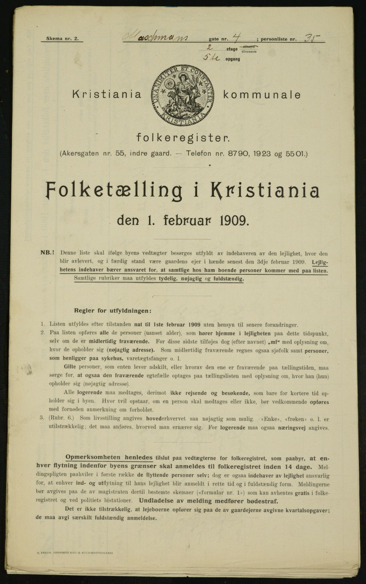 OBA, Kommunal folketelling 1.2.1909 for Kristiania kjøpstad, 1909, s. 58774