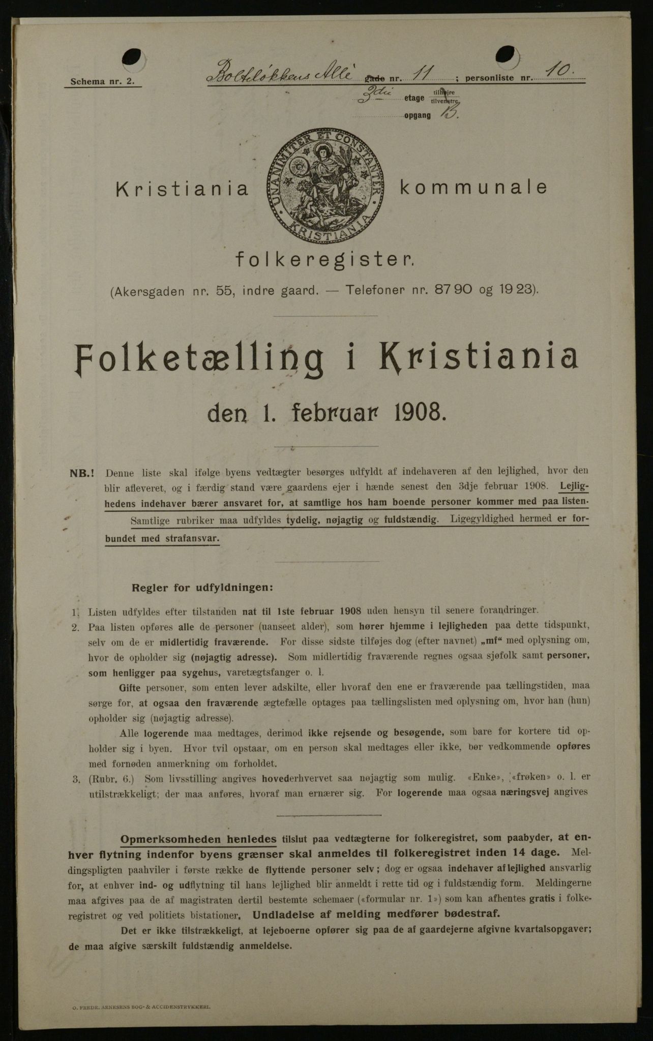 OBA, Kommunal folketelling 1.2.1908 for Kristiania kjøpstad, 1908, s. 7485