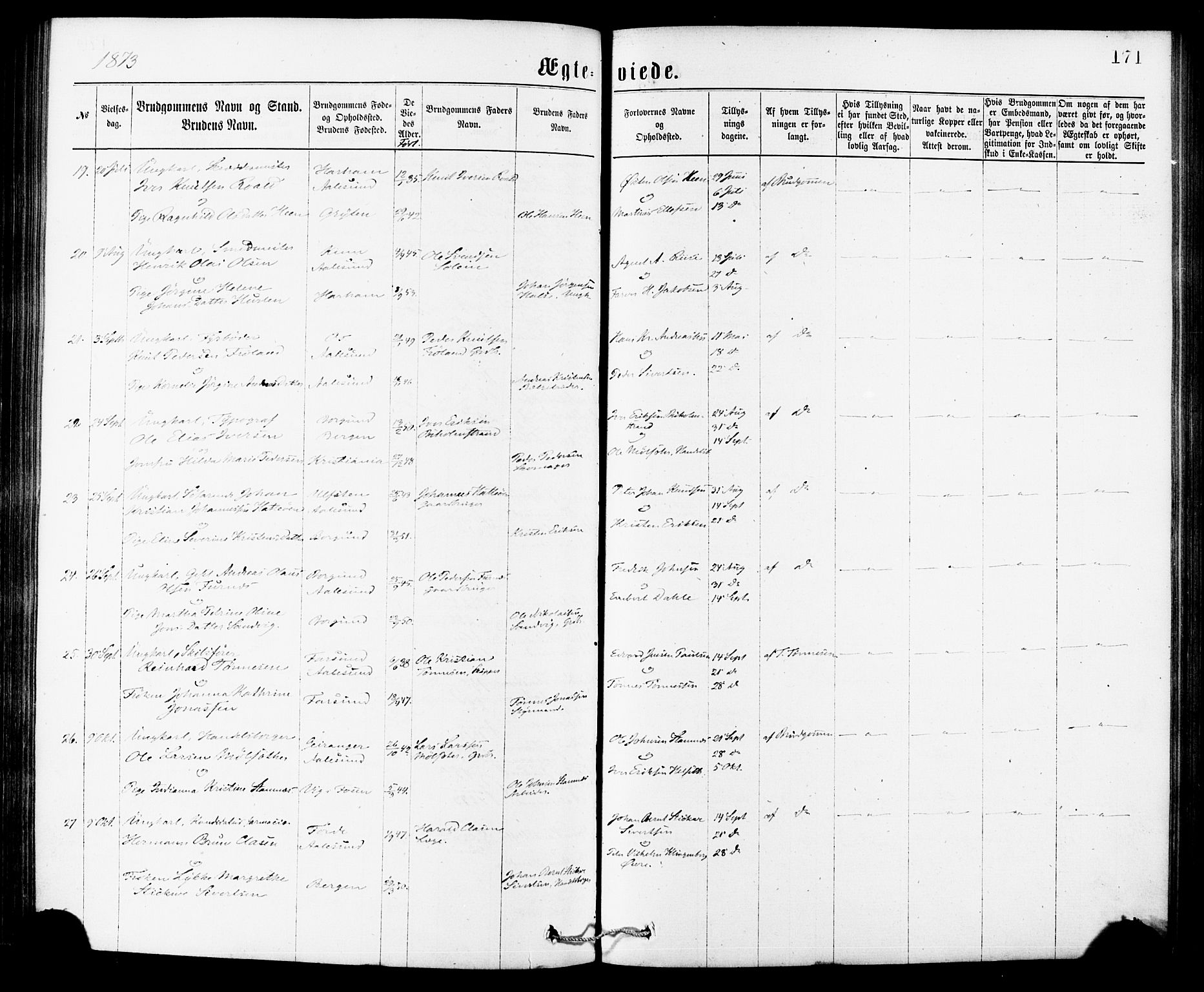 Ministerialprotokoller, klokkerbøker og fødselsregistre - Møre og Romsdal, AV/SAT-A-1454/529/L0453: Ministerialbok nr. 529A03, 1872-1877, s. 171