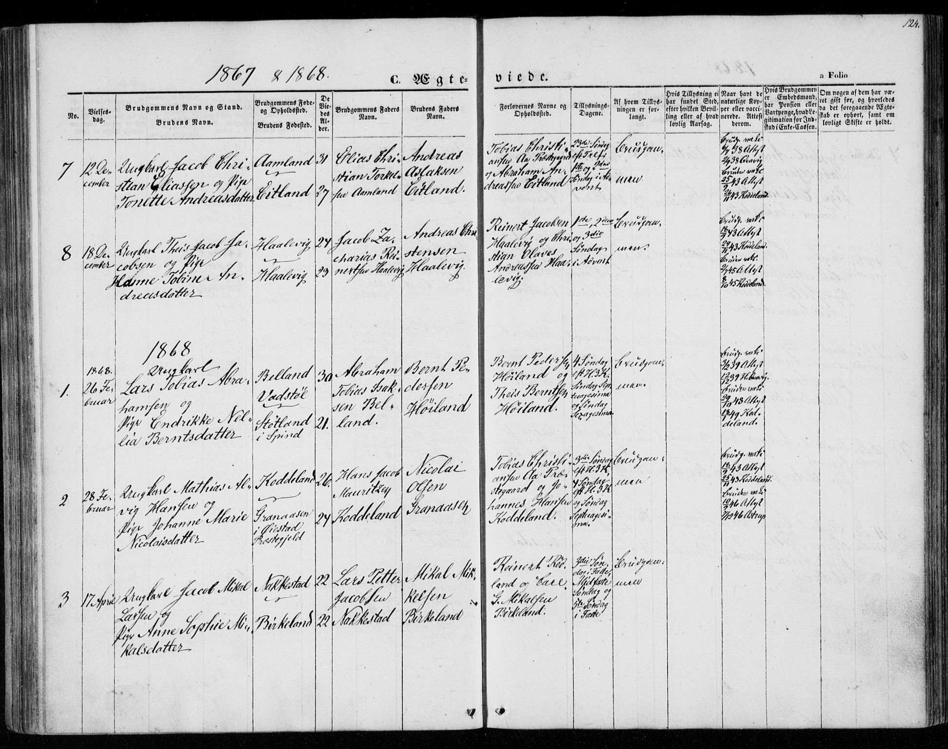 Lyngdal sokneprestkontor, SAK/1111-0029/F/Fa/Faa/L0002: Ministerialbok nr. A 2, 1858-1870, s. 124