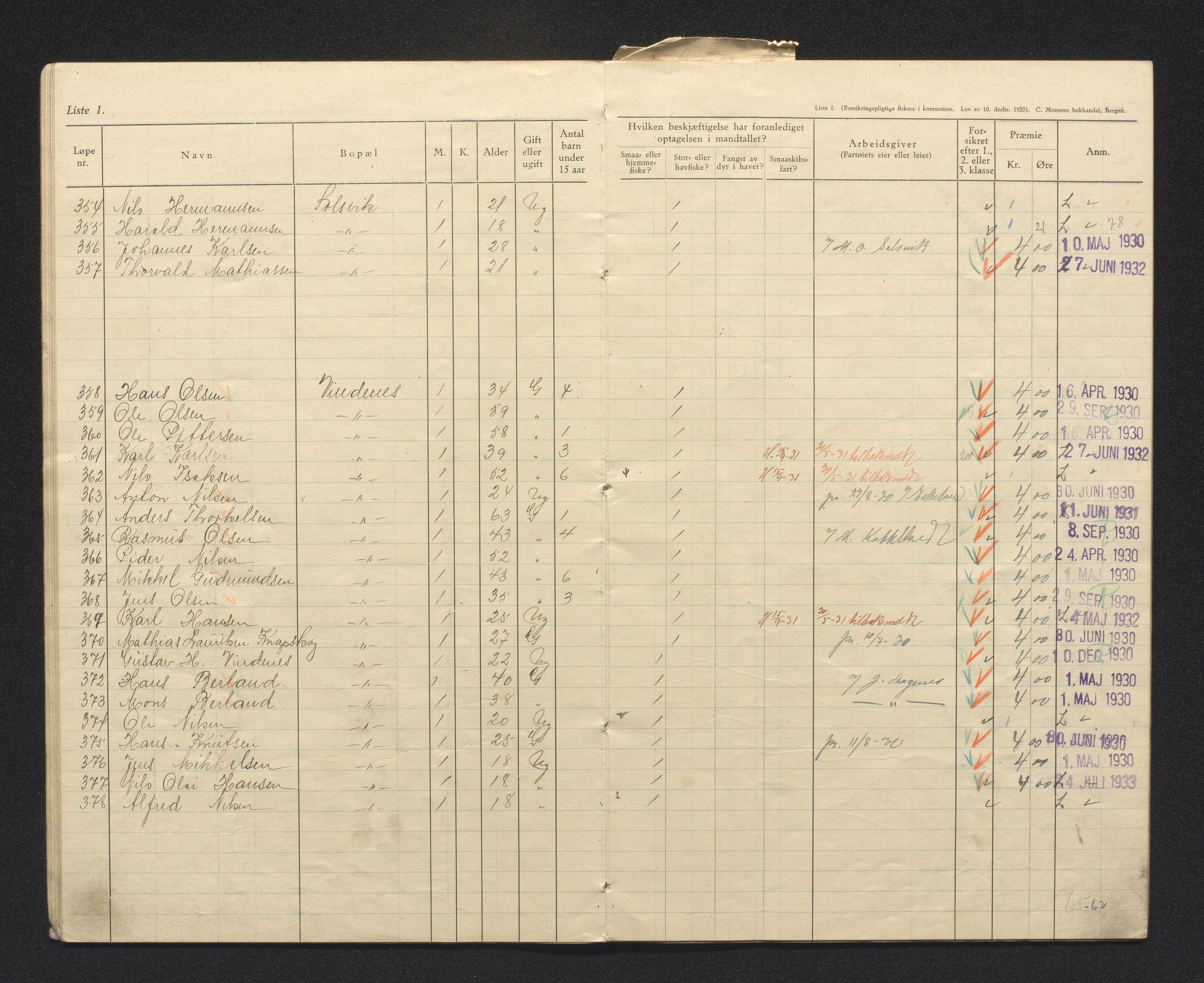 Fjell kommune. Fiskarmanntalsnemnda, IKAH/1246-352/F/Fa/L0001/0009: Fiskarmanntal / Fiskarmanntal, 1930