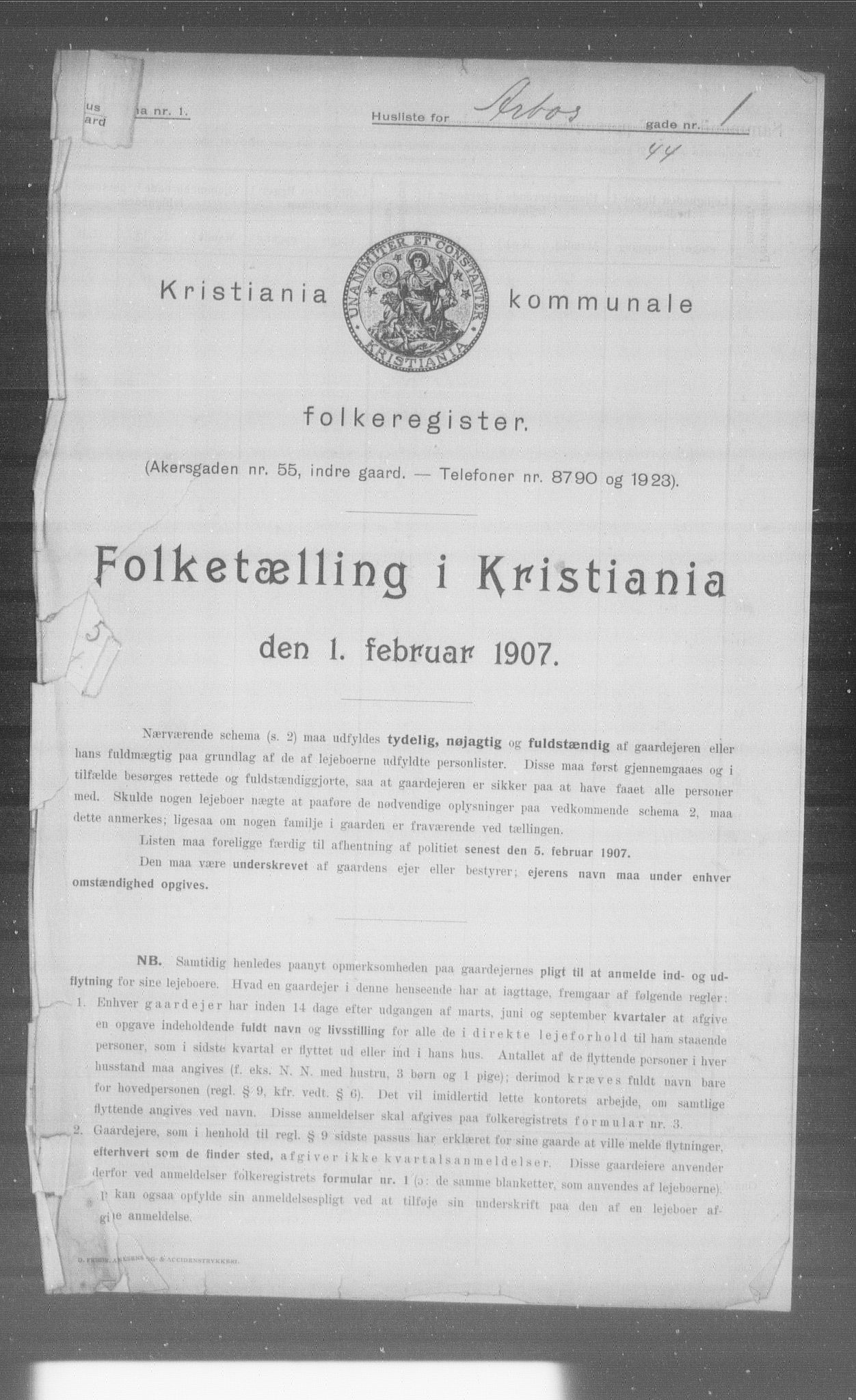 OBA, Kommunal folketelling 1.2.1907 for Kristiania kjøpstad, 1907, s. 922