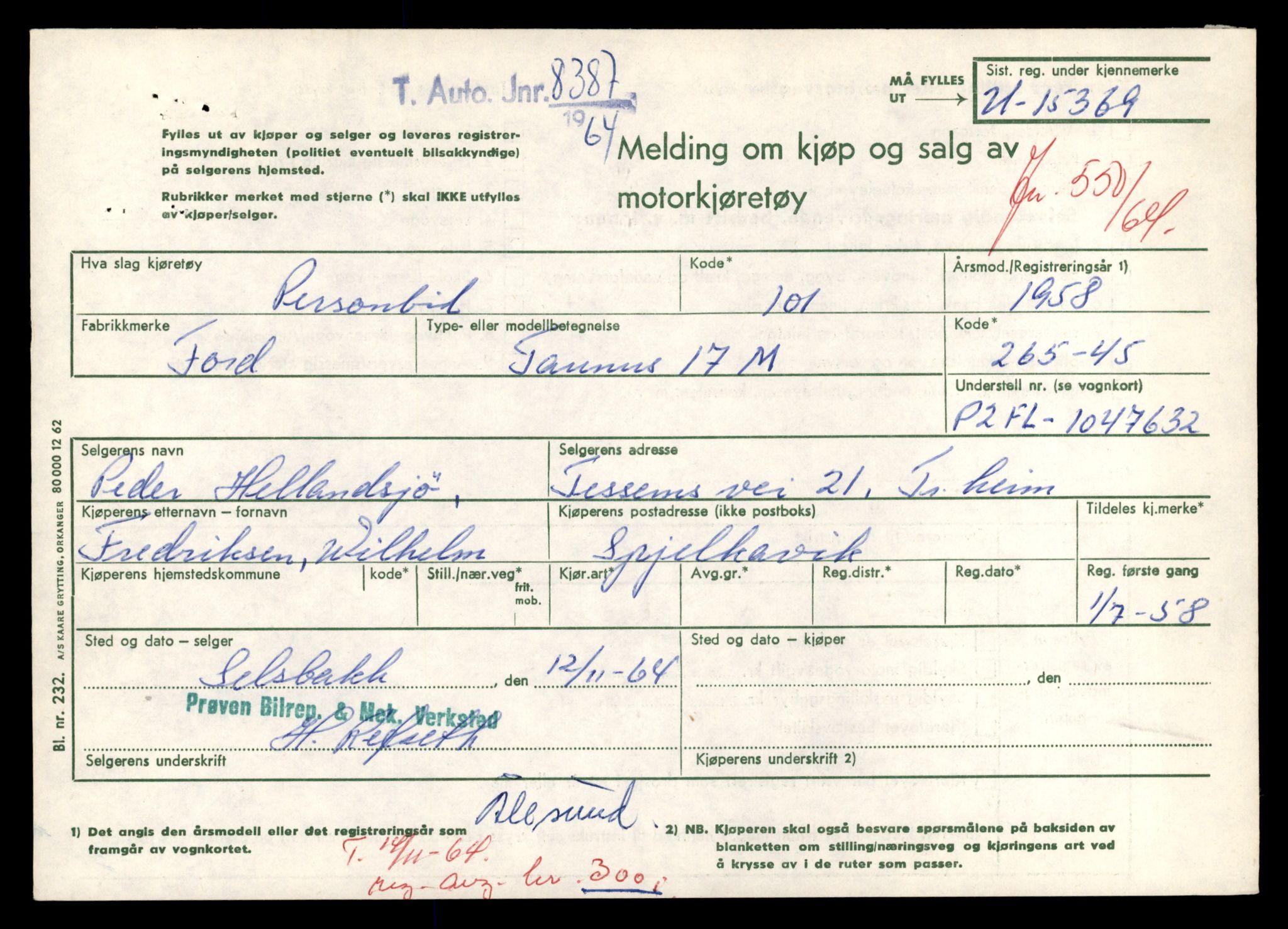 Møre og Romsdal vegkontor - Ålesund trafikkstasjon, AV/SAT-A-4099/F/Fe/L0044: Registreringskort for kjøretøy T 14205 - T 14319, 1927-1998, s. 2907