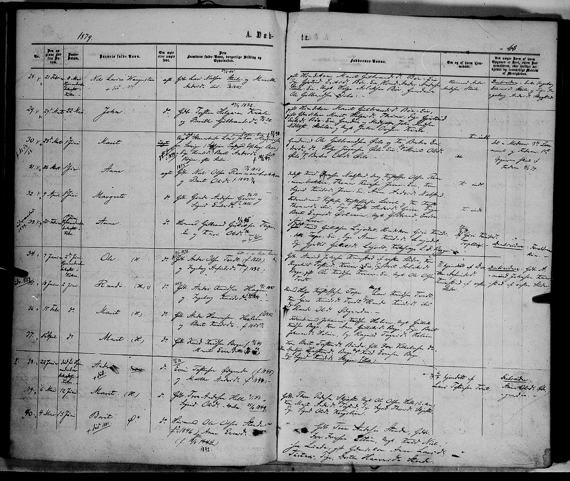 Vang prestekontor, Valdres, AV/SAH-PREST-140/H/Ha/L0007: Ministerialbok nr. 7, 1865-1881, s. 68