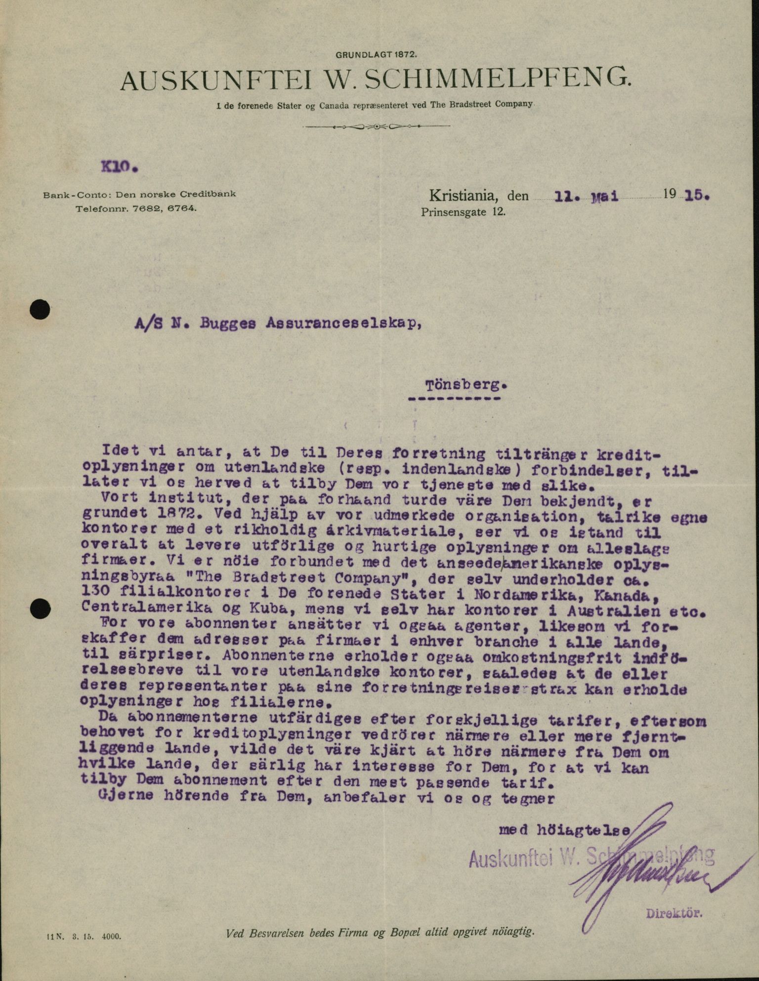 Pa 664 - Tønsberg Sjøforsikringsselskap, VEMU/A-1773/D/Da/L0001: Mai - November
Oscar Aalborg, 1915