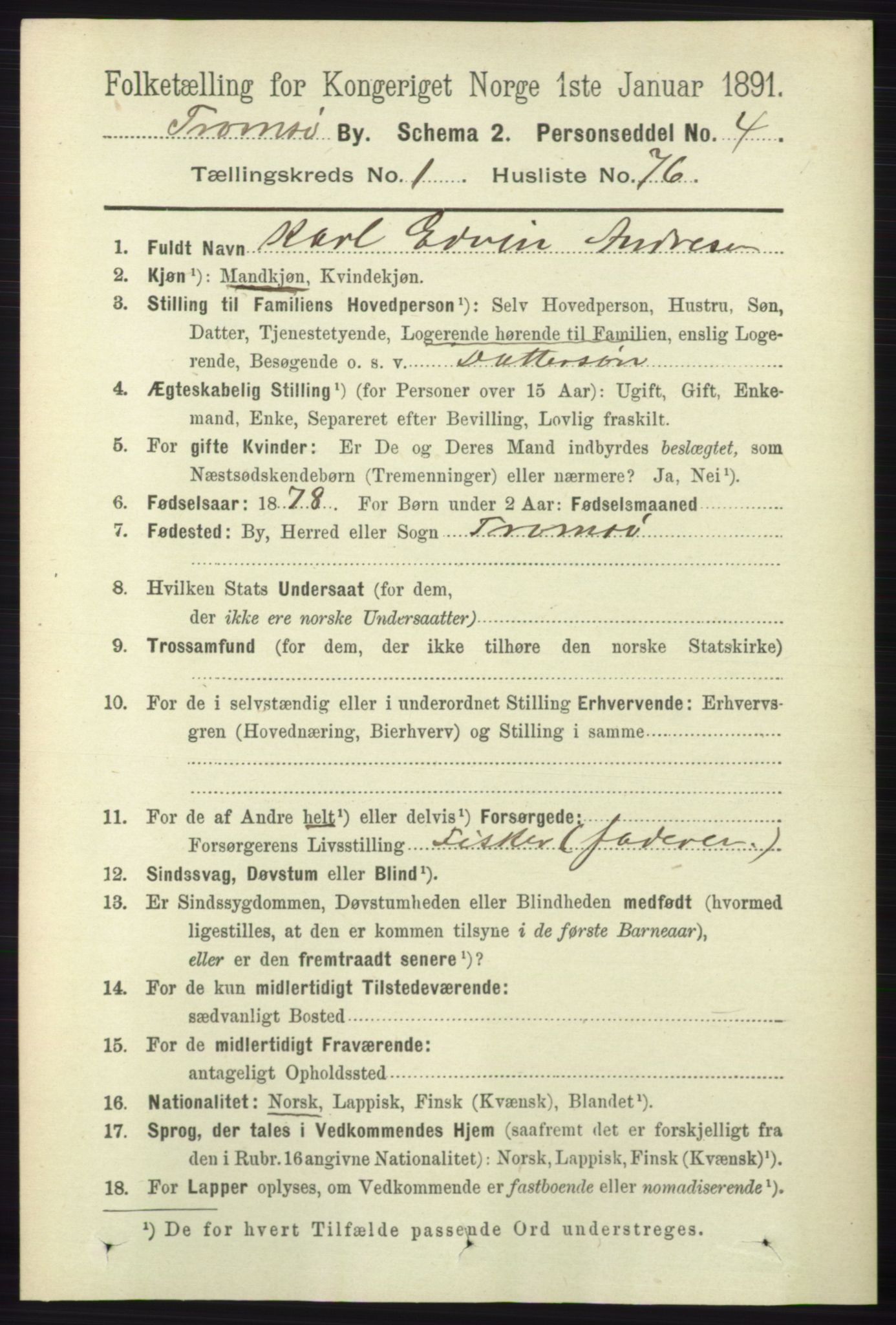 RA, Folketelling 1891 for 1902 Tromsø kjøpstad, 1891, s. 1049