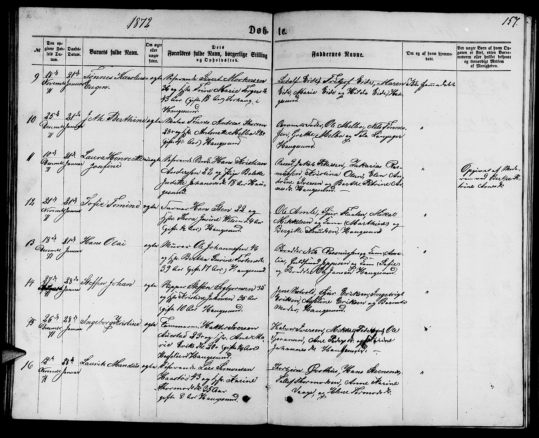 Torvastad sokneprestkontor, AV/SAST-A -101857/H/Ha/Hab/L0007: Klokkerbok nr. B 7, 1866-1873, s. 157