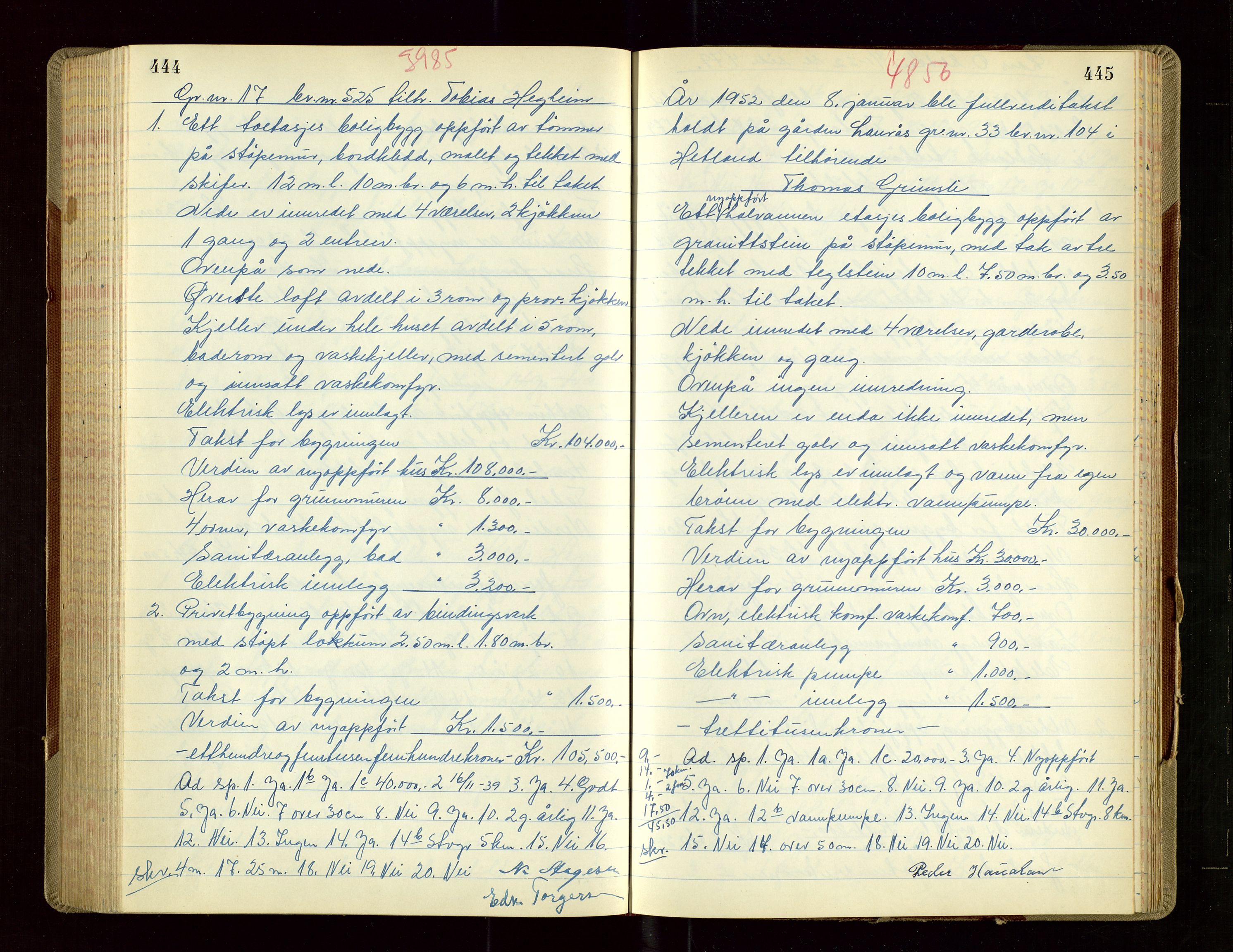 Hetland lensmannskontor, AV/SAST-A-100101/Goa/L0010: "Branntakstprotokoll", 1950-1952, s. 444-445